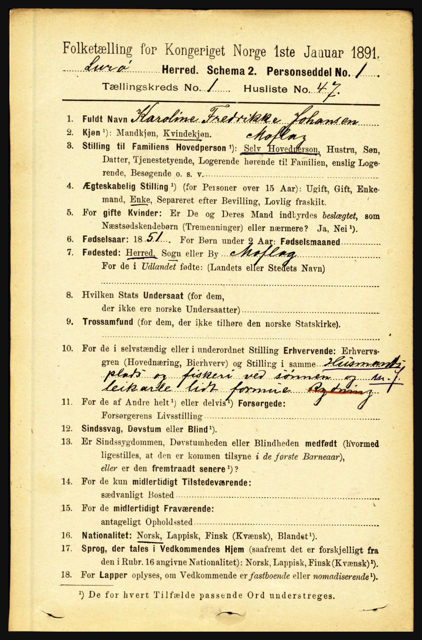 RA, 1891 census for 1834 Lurøy, 1891, p. 418