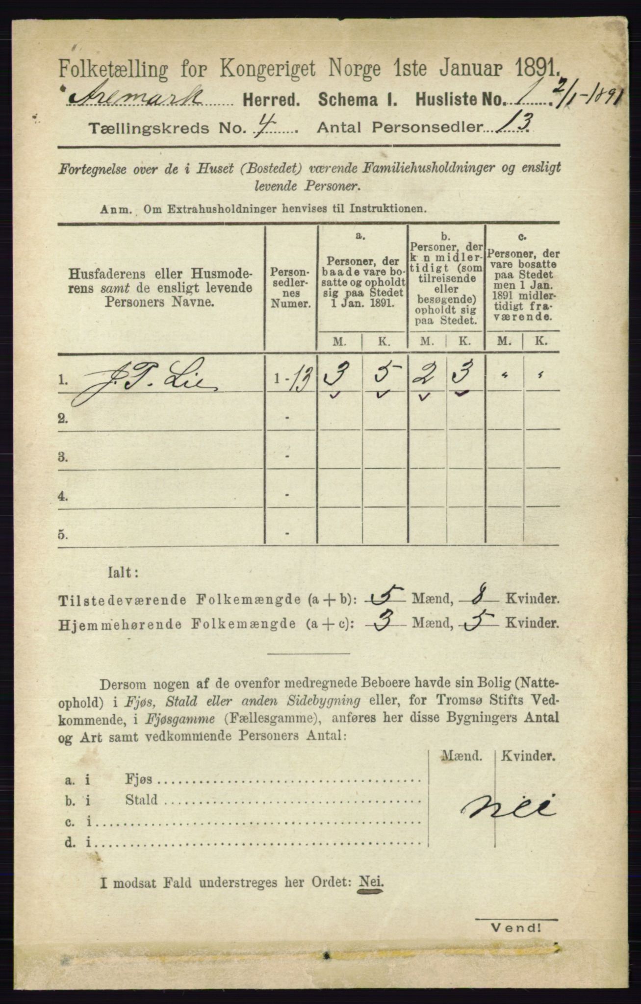 RA, 1891 census for 0118 Aremark, 1891, p. 1830