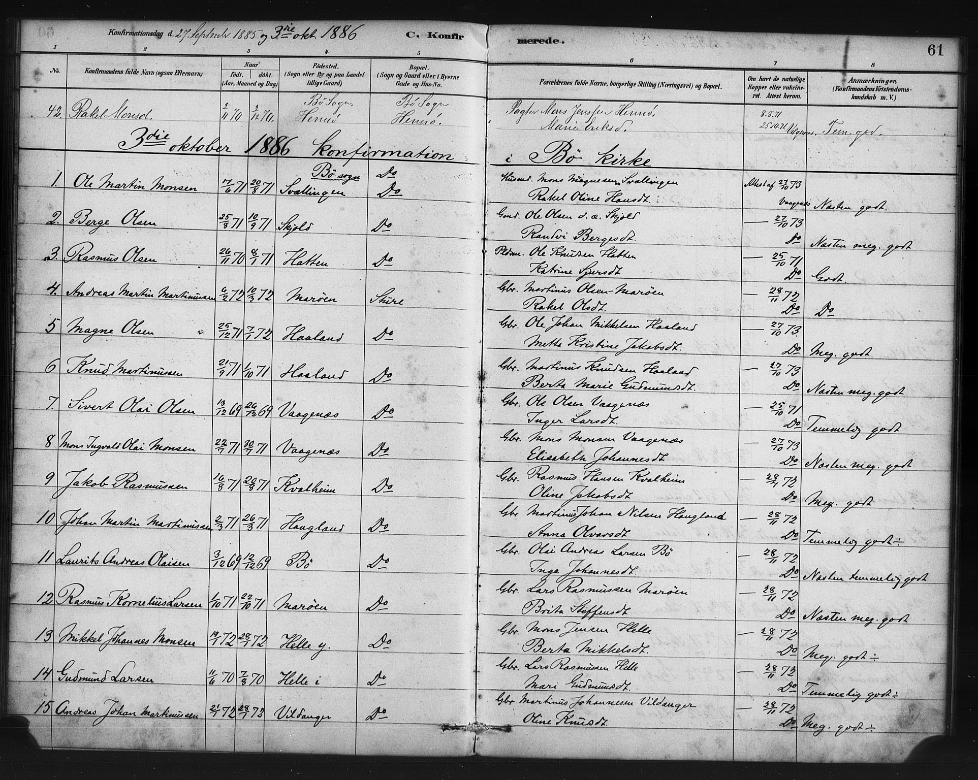 Manger sokneprestembete, AV/SAB-A-76801/H/Haa: Parish register (official) no. C 1, 1881-1890, p. 61