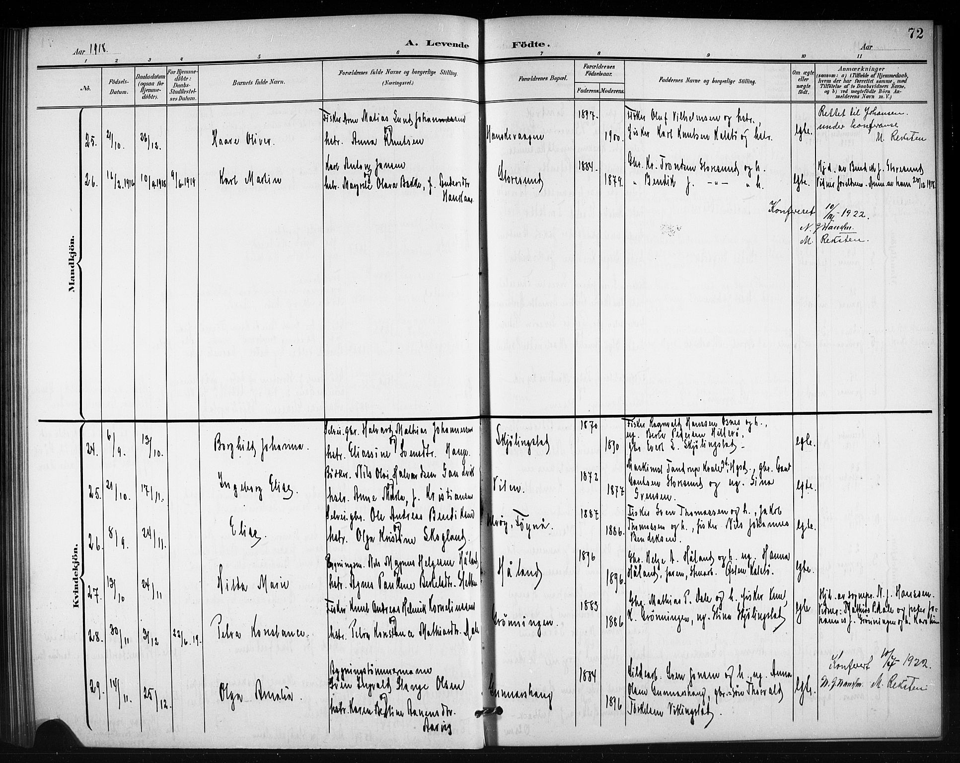 Torvastad sokneprestkontor, AV/SAST-A -101857/H/Ha/Hab/L0008: Parish register (copy) no. B 8, 1901-1924, p. 72