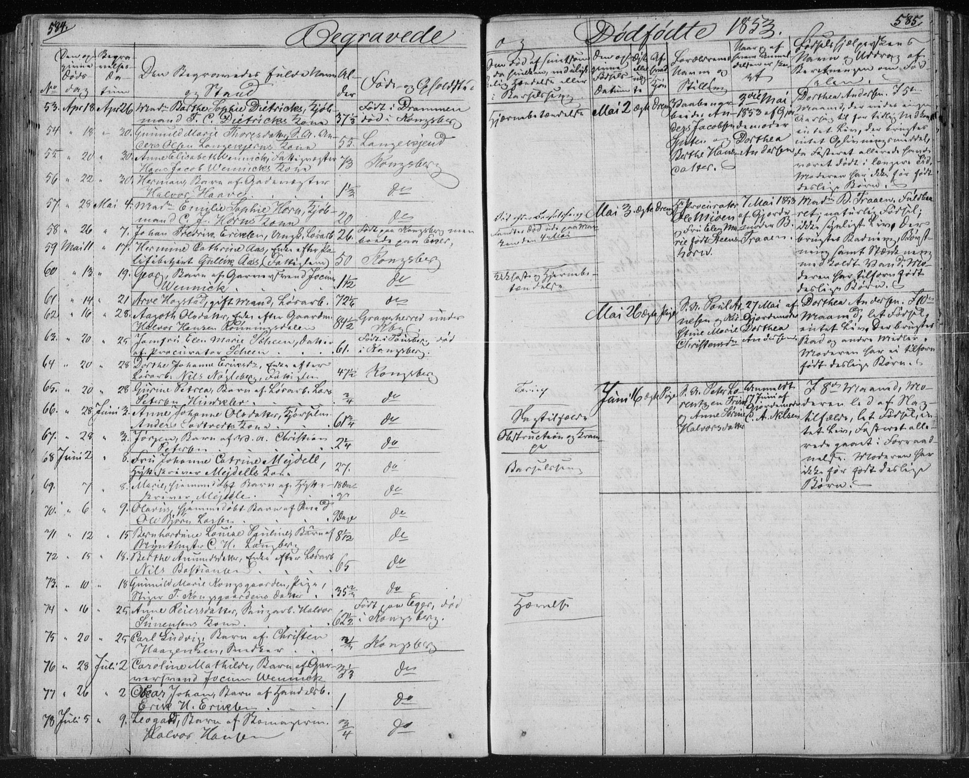 Kongsberg kirkebøker, AV/SAKO-A-22/F/Fa/L0009: Parish register (official) no. I 9, 1839-1858, p. 584-585