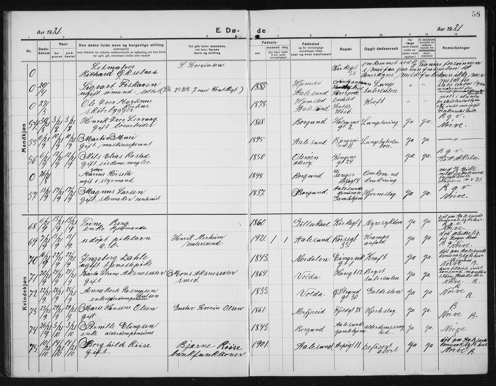 Ministerialprotokoller, klokkerbøker og fødselsregistre - Møre og Romsdal, AV/SAT-A-1454/529/L0474: Parish register (copy) no. 529C11, 1918-1938, p. 58