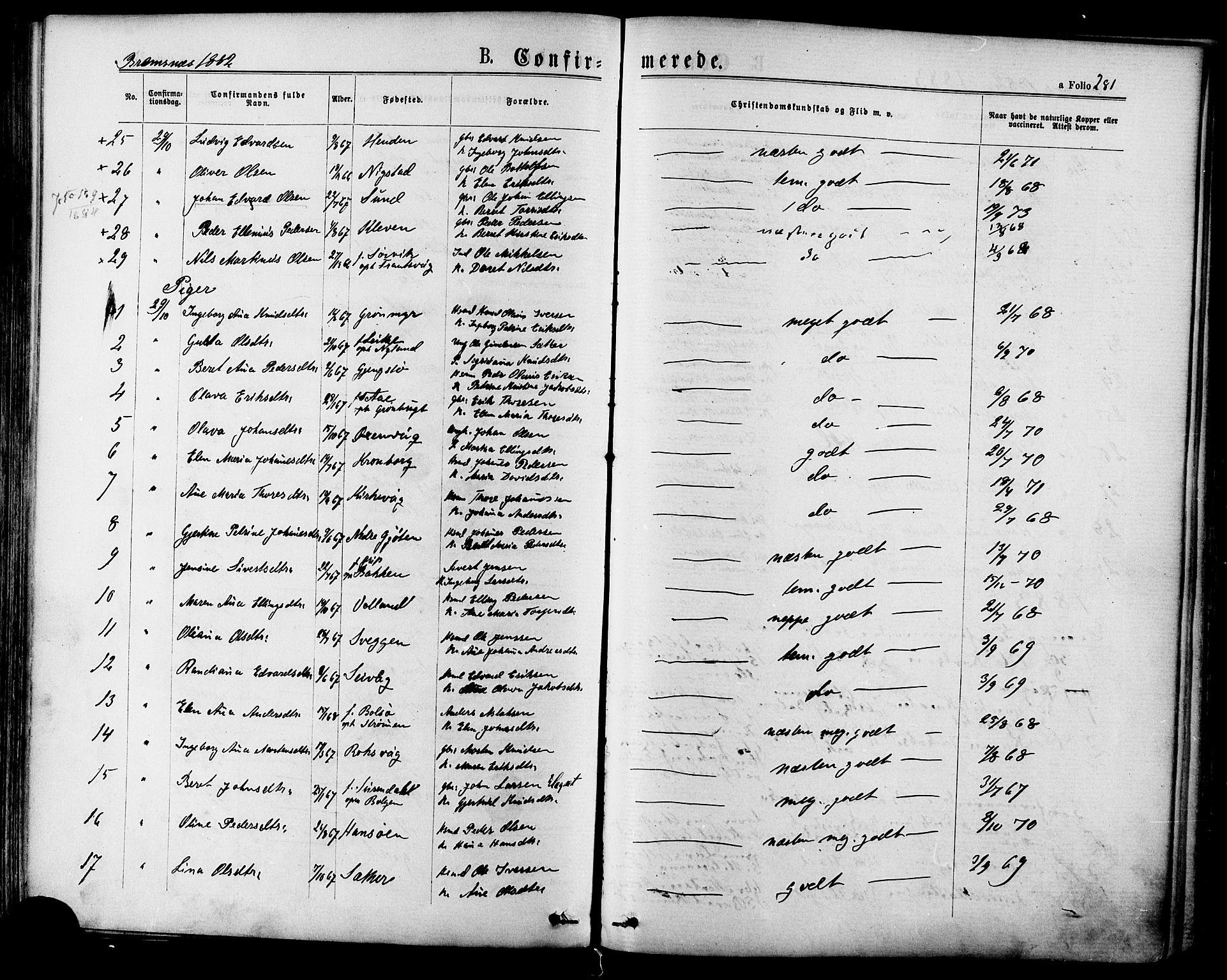 Ministerialprotokoller, klokkerbøker og fødselsregistre - Møre og Romsdal, SAT/A-1454/568/L0806: Parish register (official) no. 568A12 /3, 1878-1884, p. 281