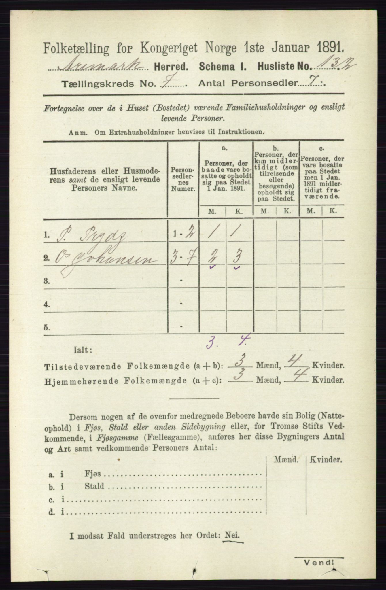 RA, 1891 census for 0118 Aremark, 1891, p. 3894