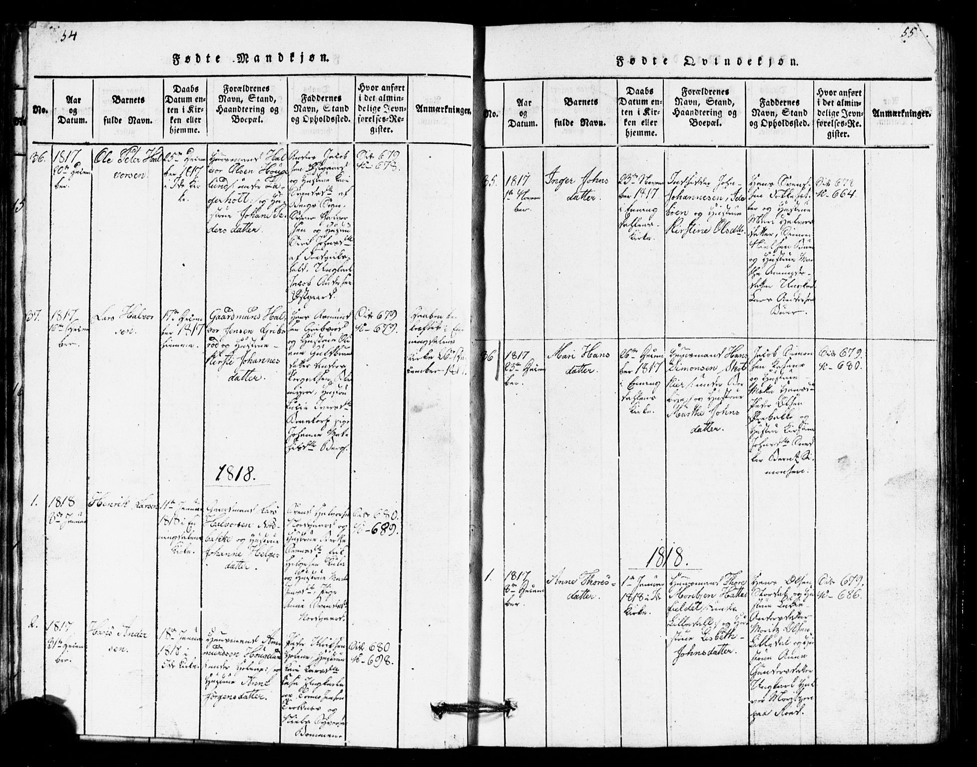 Idd prestekontor Kirkebøker, SAO/A-10911/G/Ga/L0001: Parish register (copy) no. I 1, 1815-1826, p. 54-55