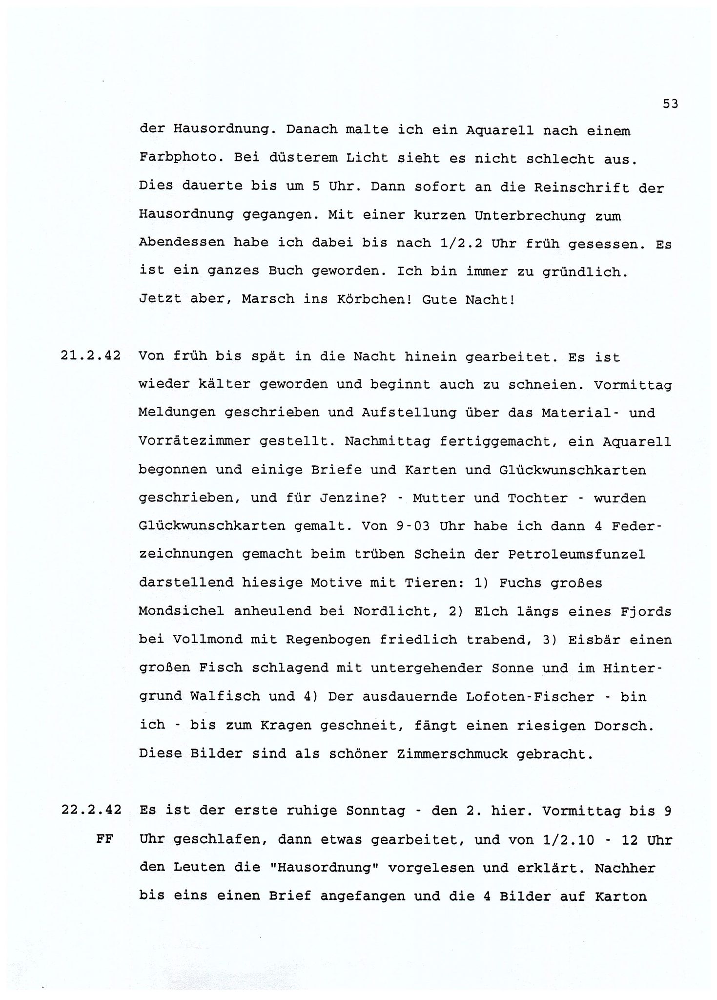Dagbokopptegnelser av en tysk marineoffiser stasjonert i Norge , FMFB/A-1160/F/L0001: Dagbokopptegnelser av en tysk marineoffiser stasjonert i Norge, 1941-1944, p. 53