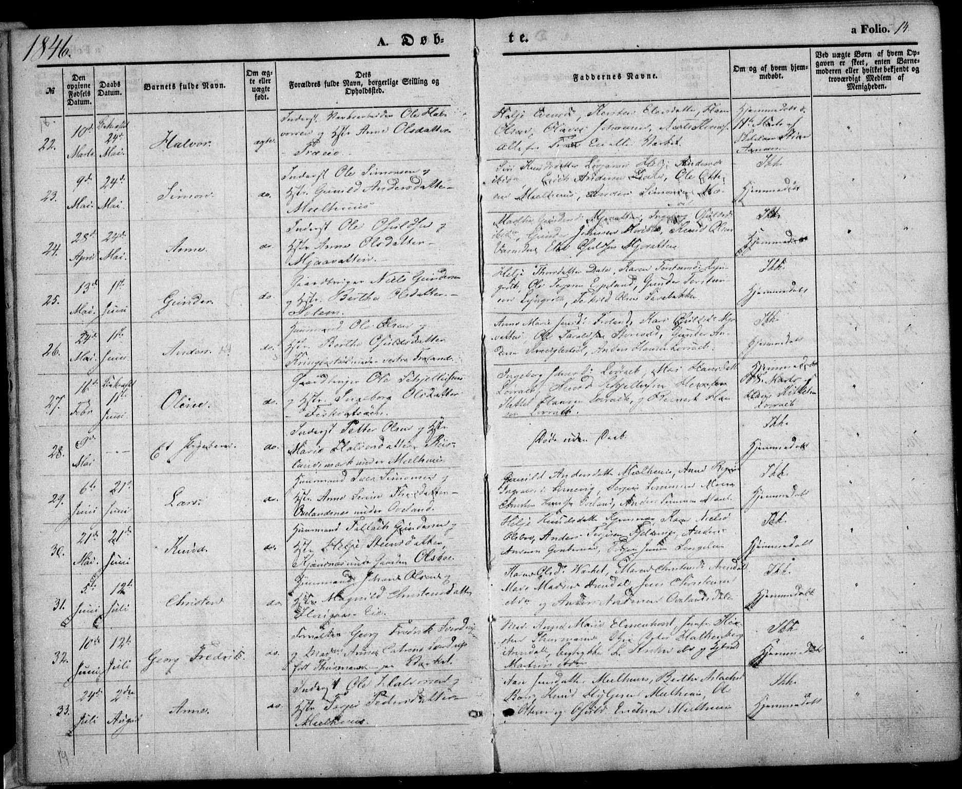 Froland sokneprestkontor, AV/SAK-1111-0013/F/Fa/L0002: Parish register (official) no. A 2, 1845-1863, p. 14