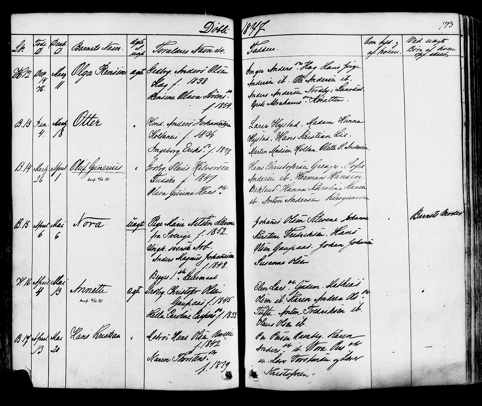 Botne kirkebøker, SAKO/A-340/F/Fa/L0006: Parish register (official) no. I 6, 1836-1877, p. 173