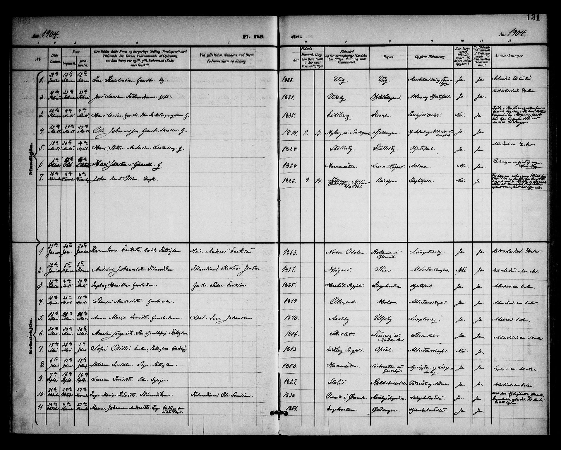 Rødenes prestekontor Kirkebøker, SAO/A-2005/F/Fa/L0011: Parish register (official) no. I 11, 1901-1910, p. 131