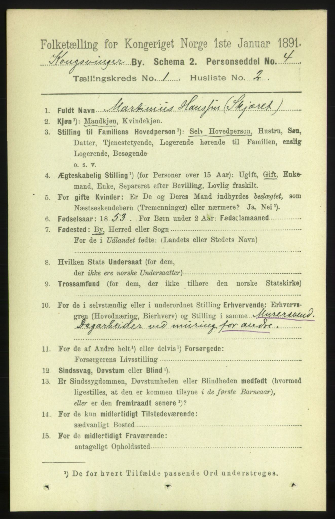 RA, 1891 census for 0402 Kongsvinger, 1891, p. 322