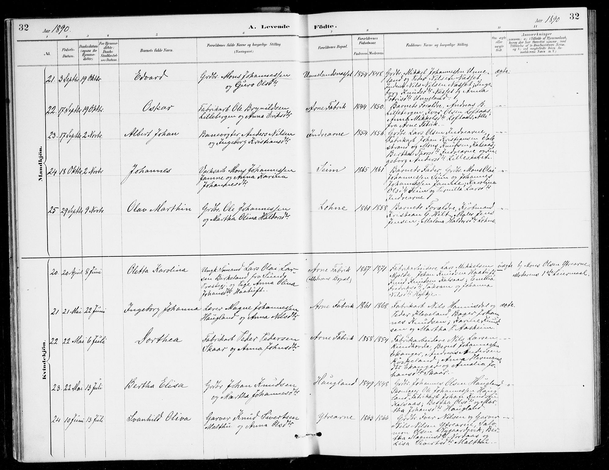 Haus sokneprestembete, AV/SAB-A-75601/H/Haa/Haad/L0001: Parish register (official) no. D 1, 1887-1898, p. 32