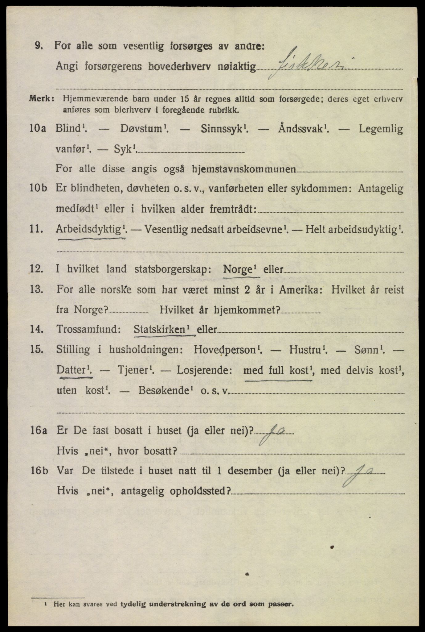 SAK, 1920 census for Oddernes, 1920, p. 2156