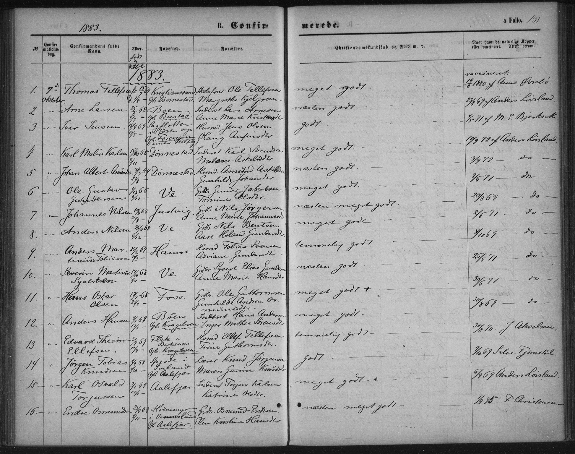 Tveit sokneprestkontor, SAK/1111-0043/F/Fa/L0006: Parish register (official) no. A 6, 1872-1886, p. 131