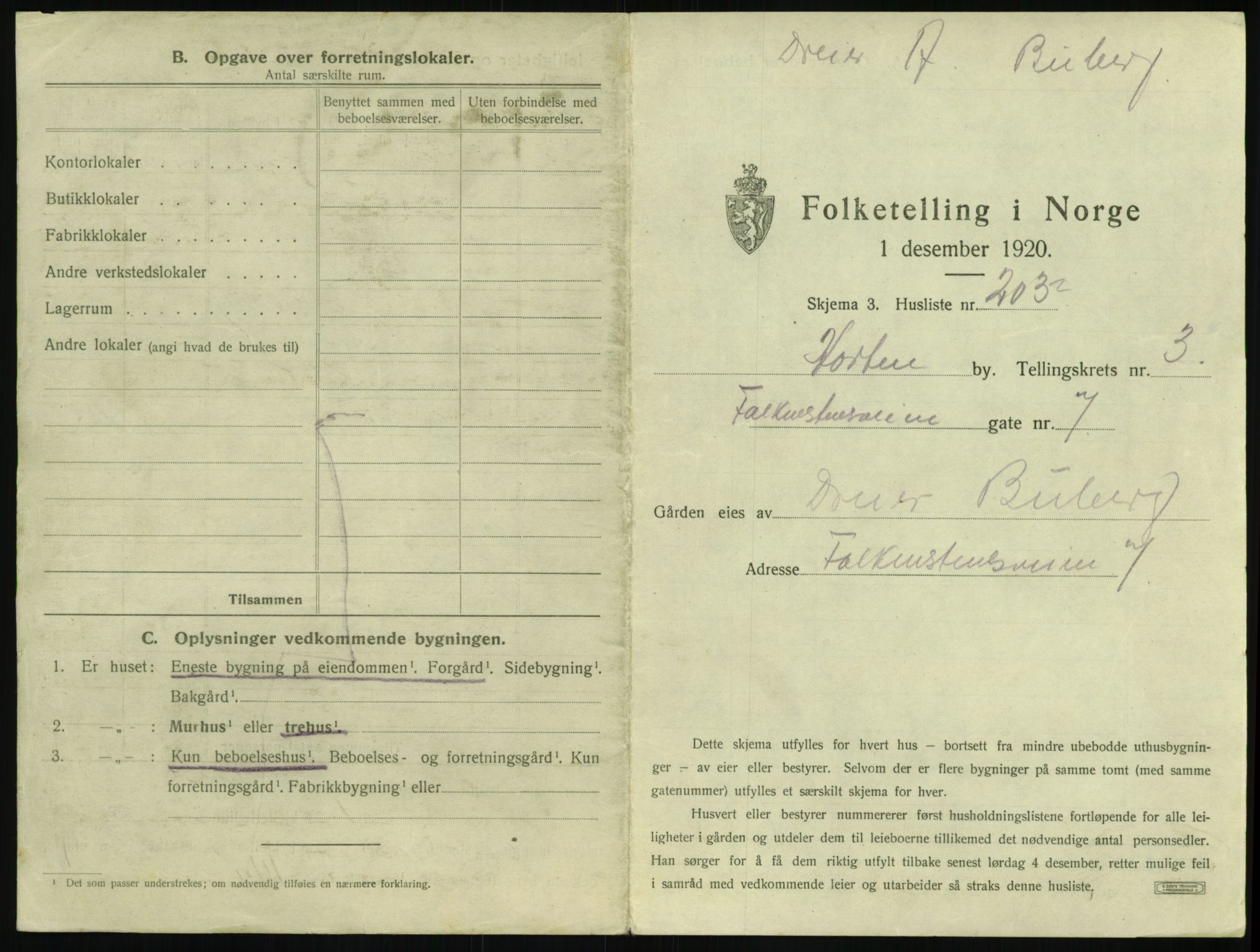 SAKO, 1920 census for Horten, 1920, p. 1193