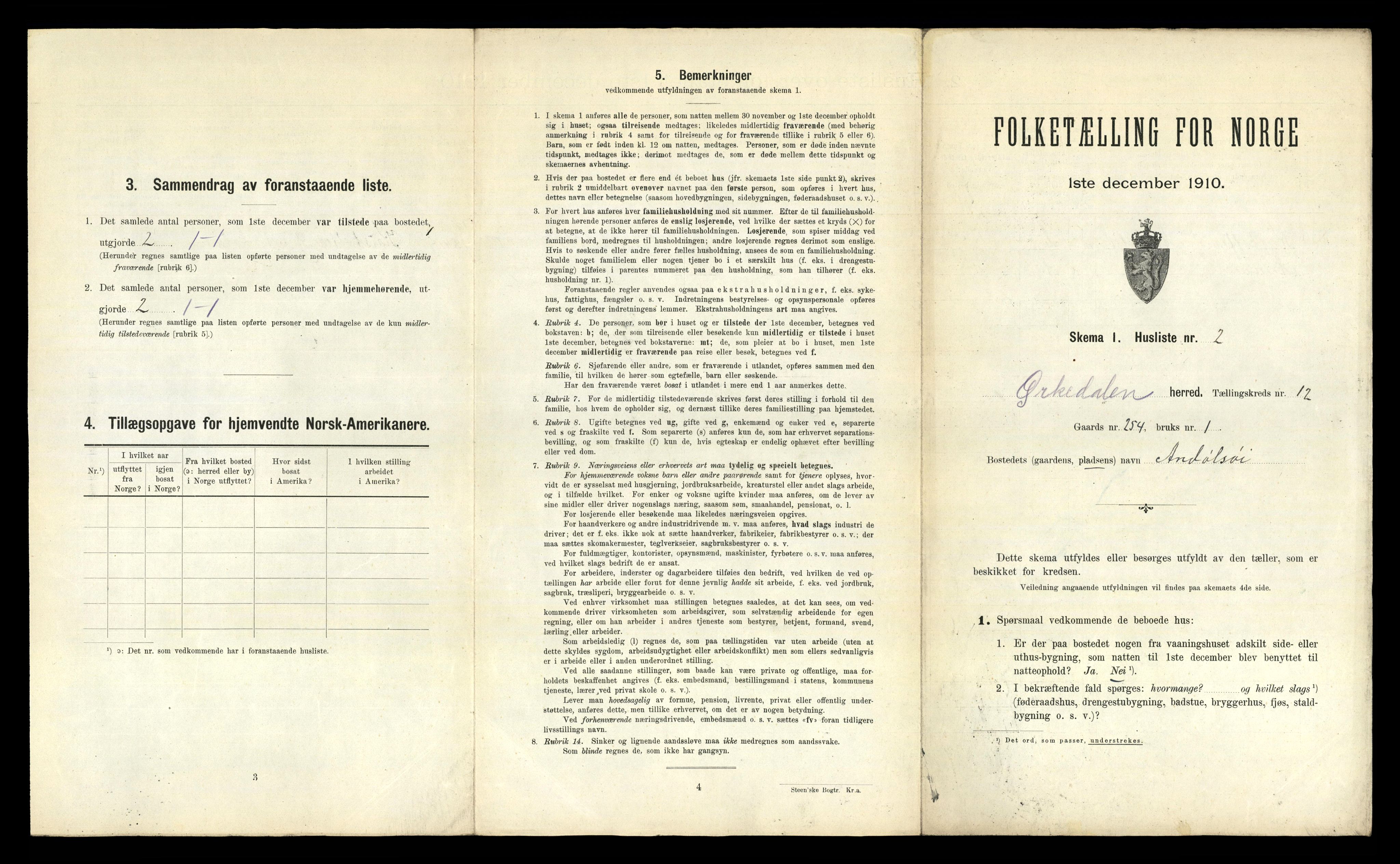 RA, 1910 census for Orkdal, 1910, p. 2157