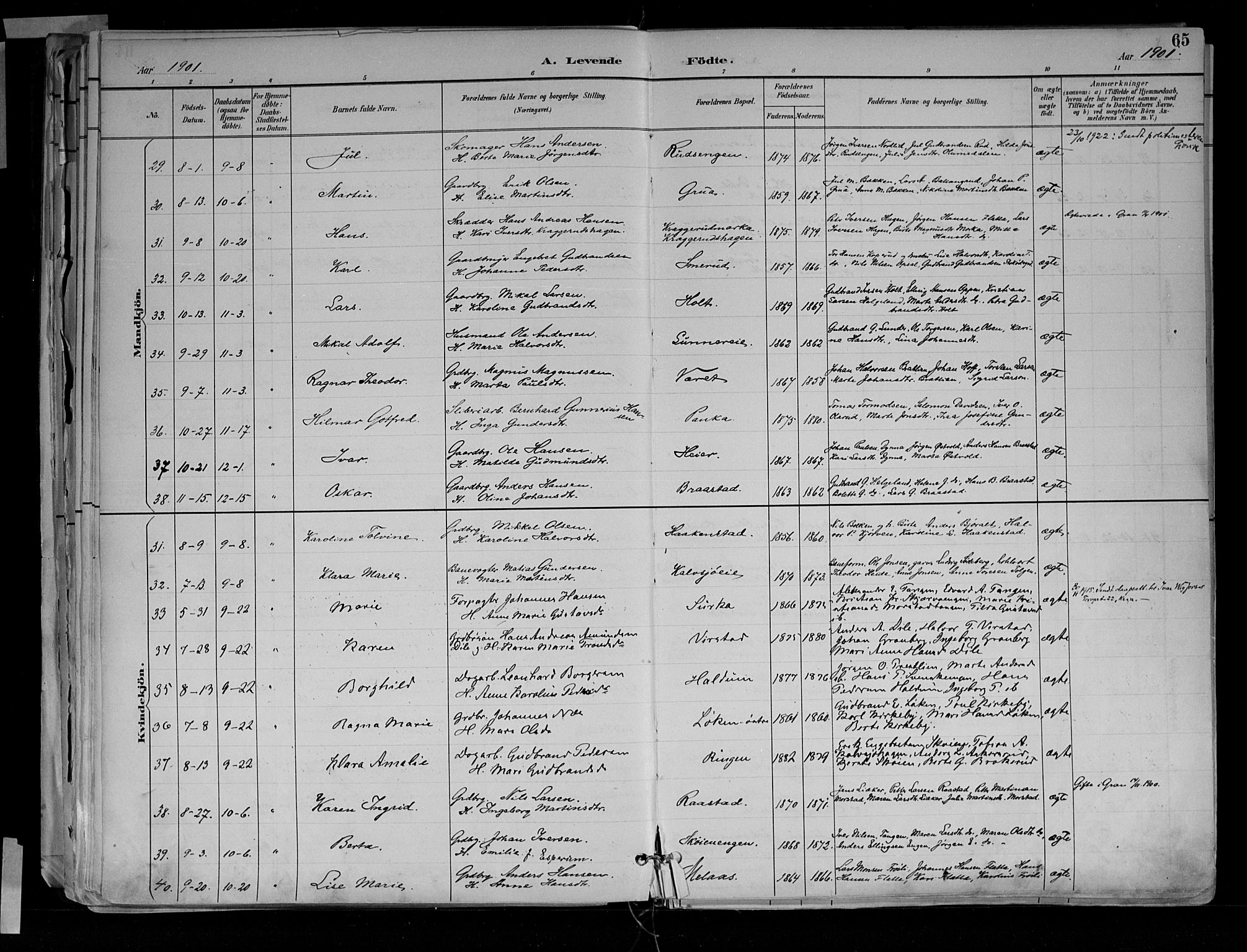 Jevnaker prestekontor, AV/SAH-PREST-116/H/Ha/Haa/L0010: Parish register (official) no. 10, 1891-1906, p. 65