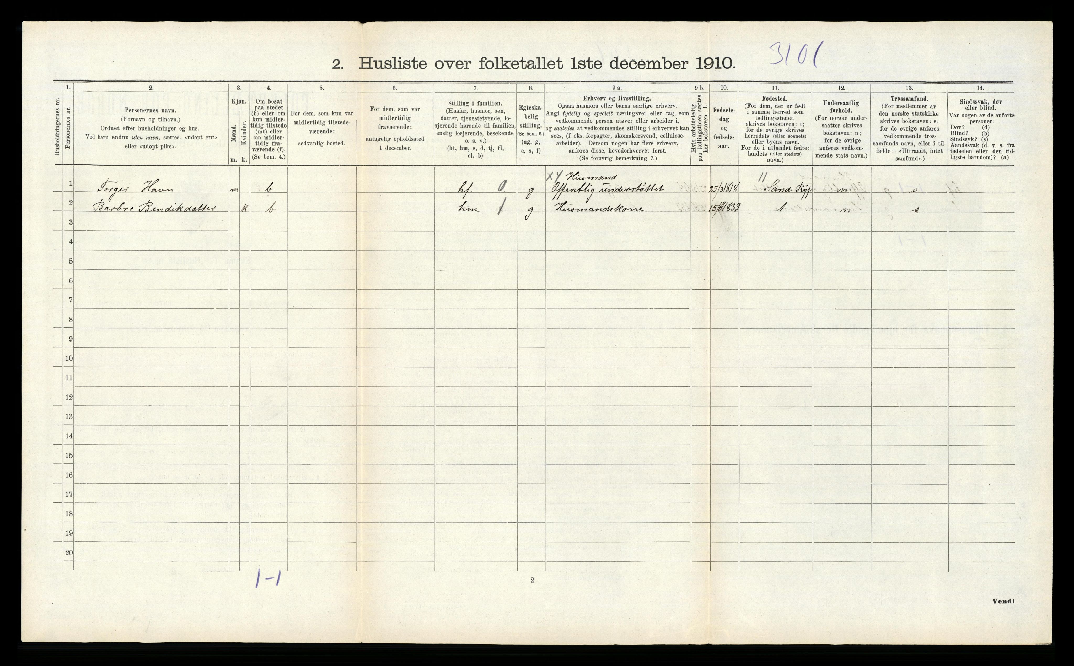 RA, 1910 census for Sauda, 1910, p. 595