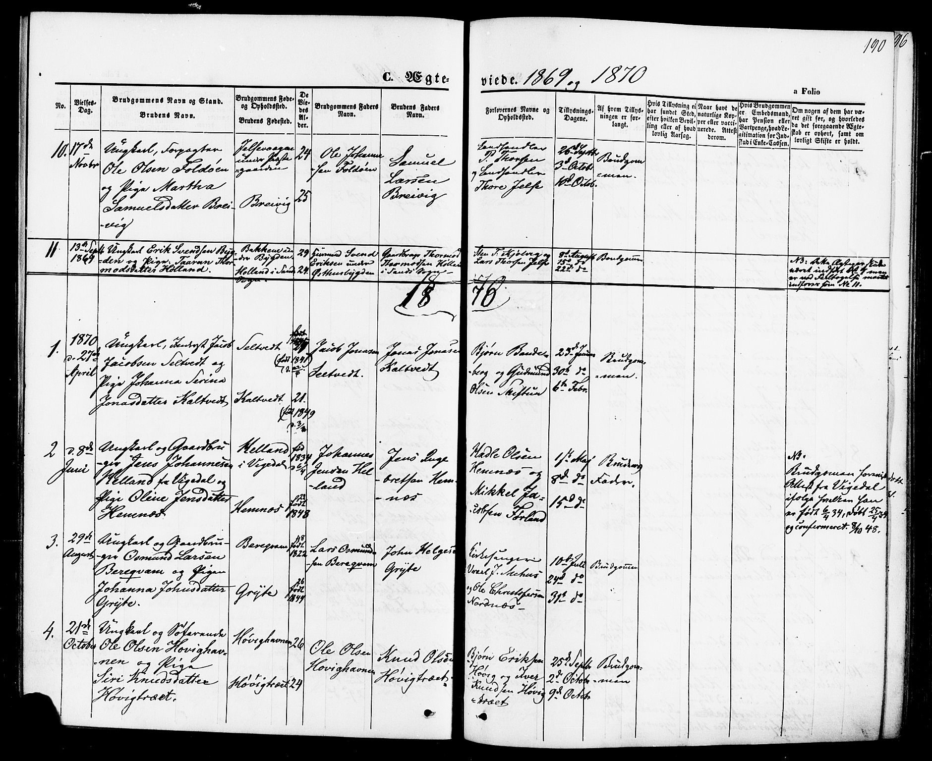 Jelsa sokneprestkontor, SAST/A-101842/01/IV: Parish register (official) no. A 8, 1867-1883, p. 190