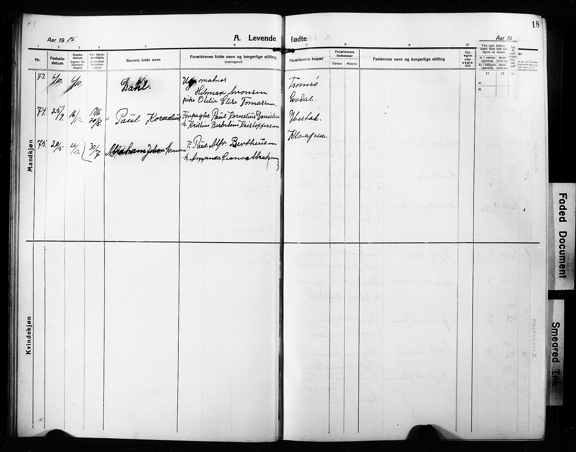 Ibestad sokneprestembete, AV/SATØ-S-0077/H/Ha/Hab/L0010klokker: Parish register (copy) no. 10, 1915-1929, p. 18