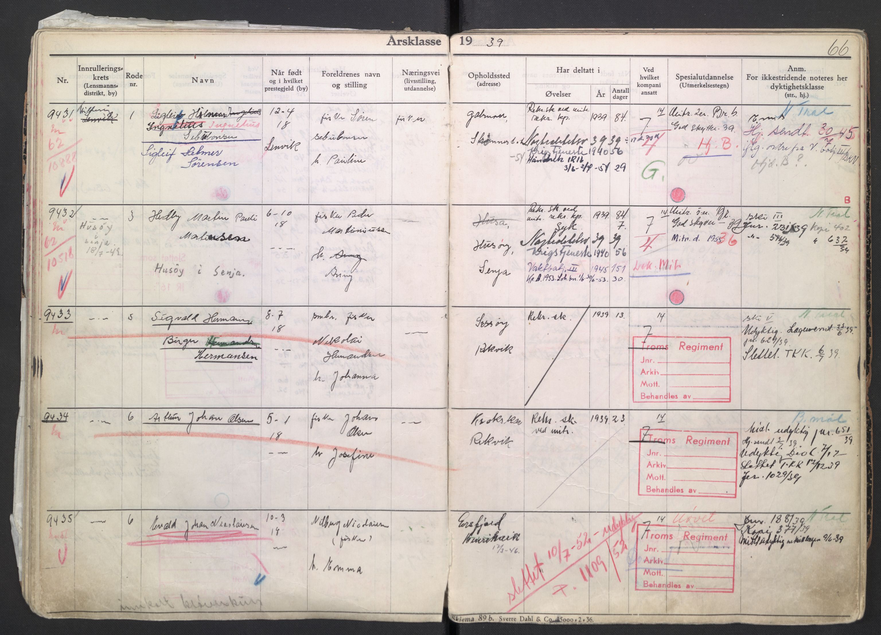 Forsvaret, Troms infanteriregiment nr. 16, AV/RA-RAFA-3146/P/Pa/L0007/0004: Ruller / Rulle for regimentets menige mannskaper, årsklasse 1939, 1939, p. 66