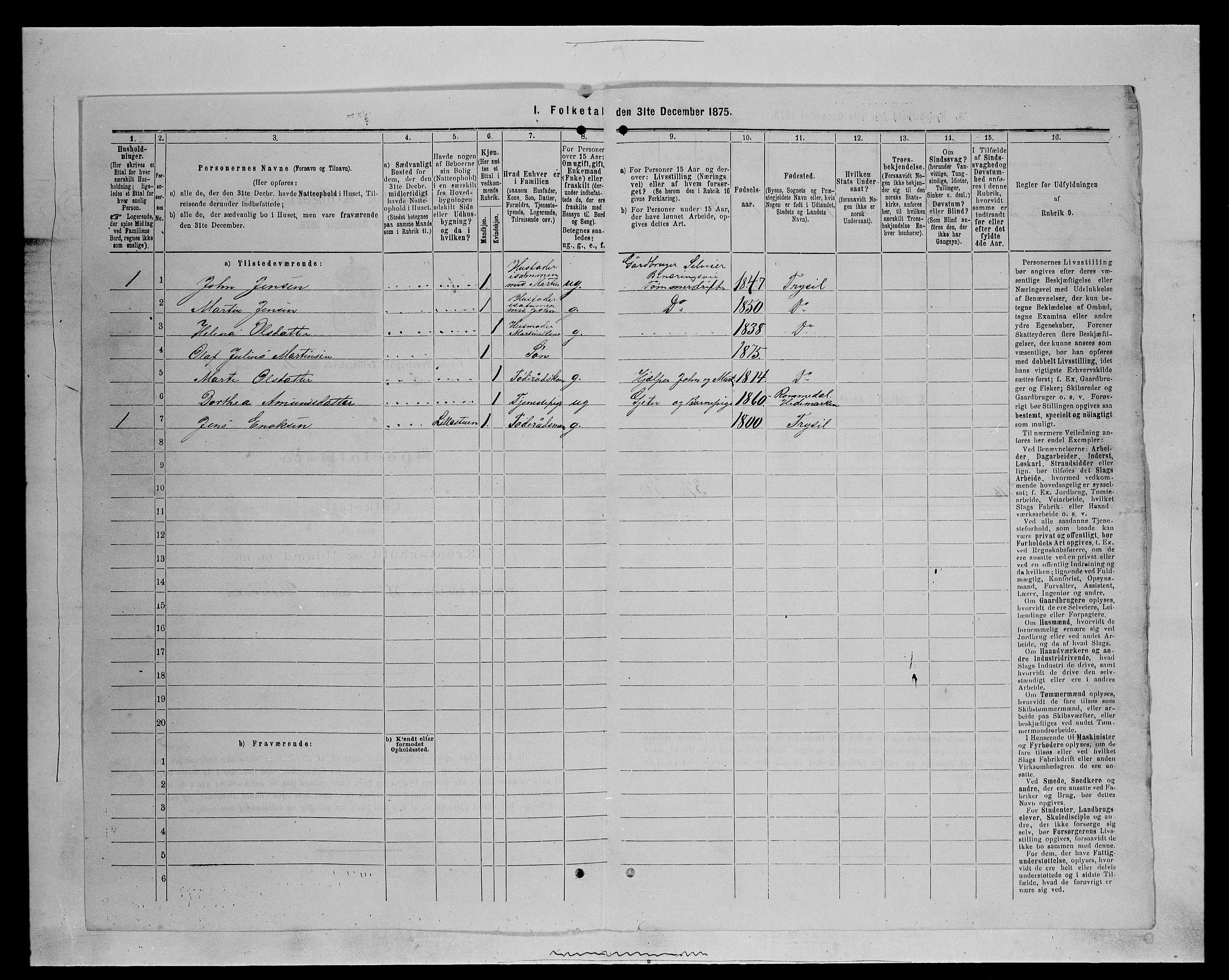 SAH, 1875 census for 0428P Trysil, 1875, p. 1369