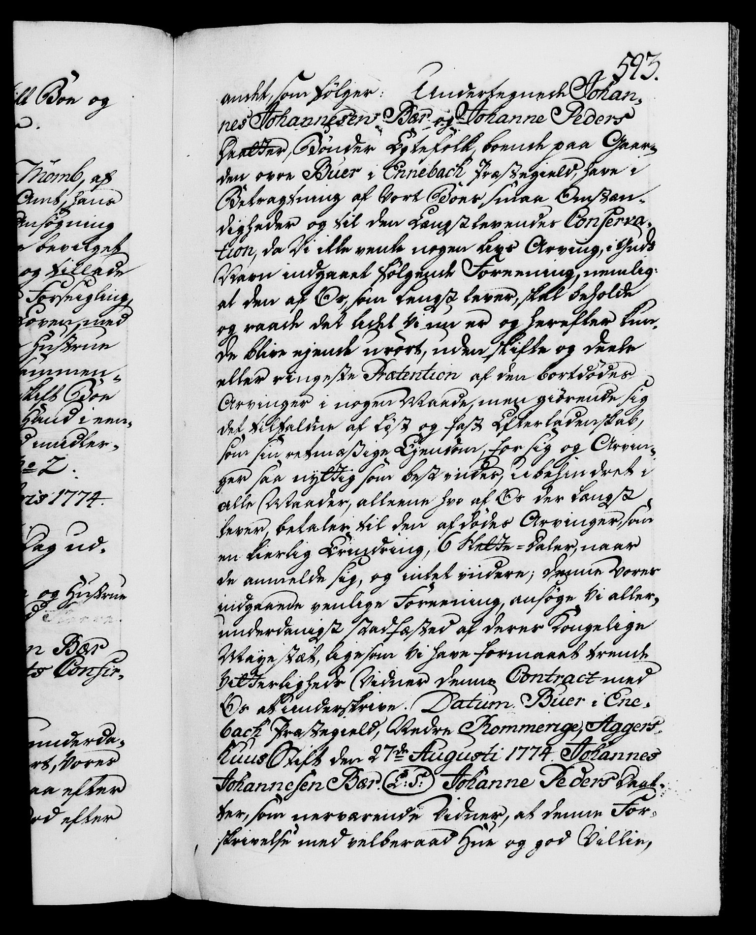 Danske Kanselli 1572-1799, AV/RA-EA-3023/F/Fc/Fca/Fcaa/L0046: Norske registre, 1773-1775, p. 593a