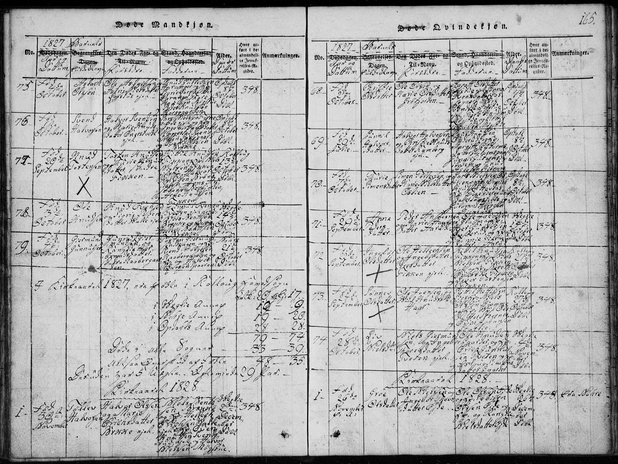 Rollag kirkebøker, SAKO/A-240/G/Ga/L0001: Parish register (copy) no. I 1, 1814-1831, p. 165