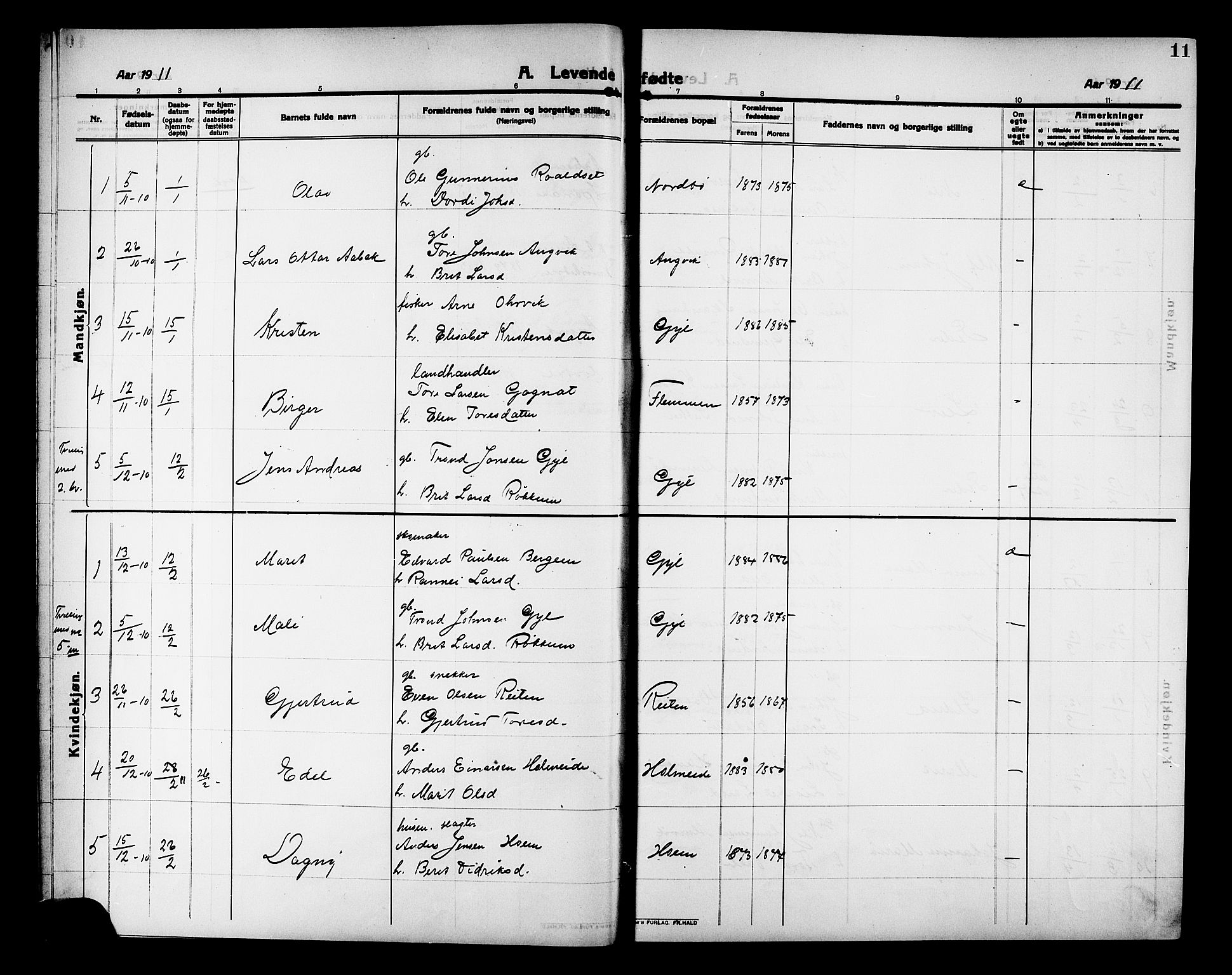 Ministerialprotokoller, klokkerbøker og fødselsregistre - Møre og Romsdal, AV/SAT-A-1454/586/L0993: Parish register (copy) no. 586C04, 1910-1918, p. 11