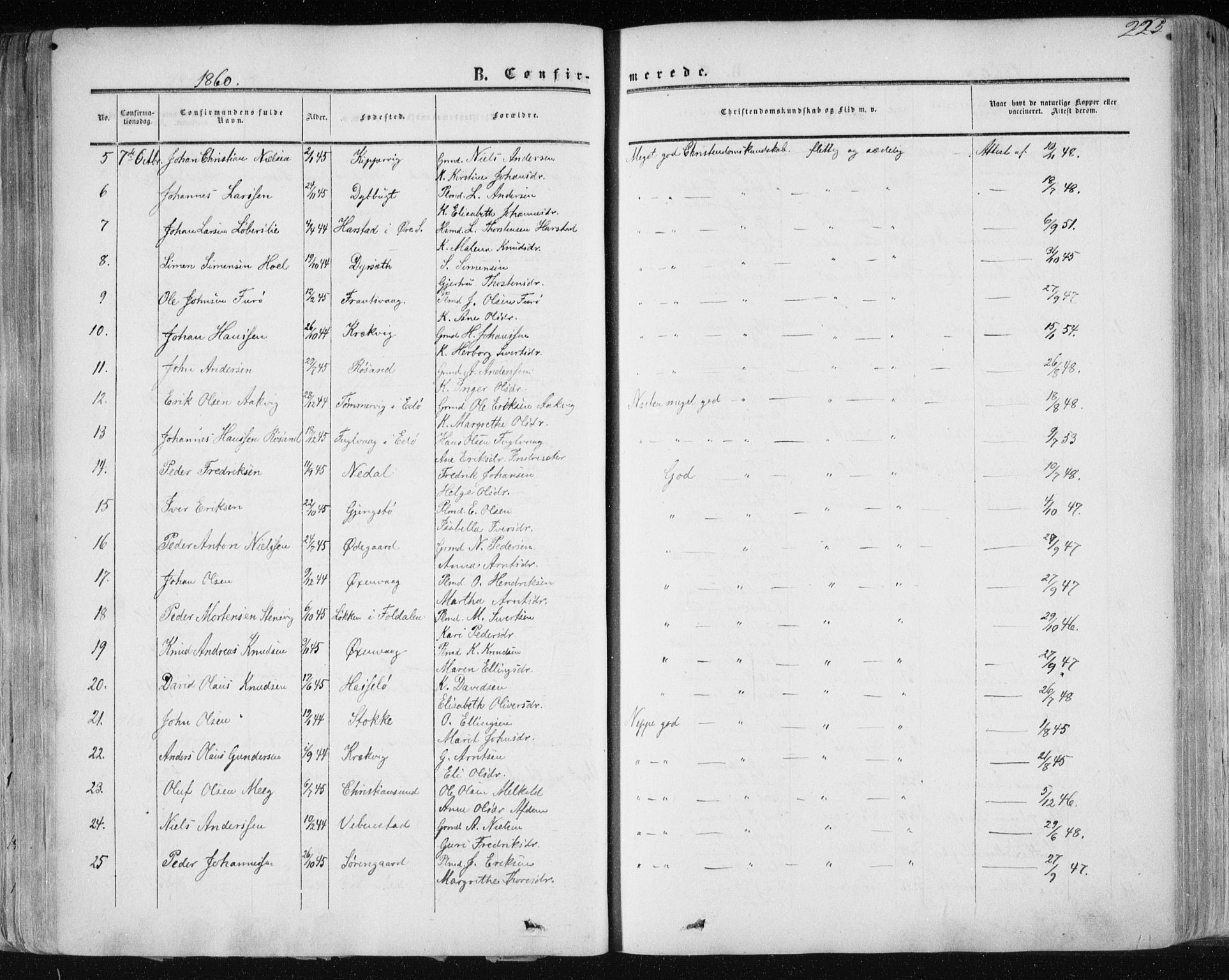 Ministerialprotokoller, klokkerbøker og fødselsregistre - Møre og Romsdal, AV/SAT-A-1454/568/L0804: Parish register (official) no. 568A11, 1854-1868, p. 225