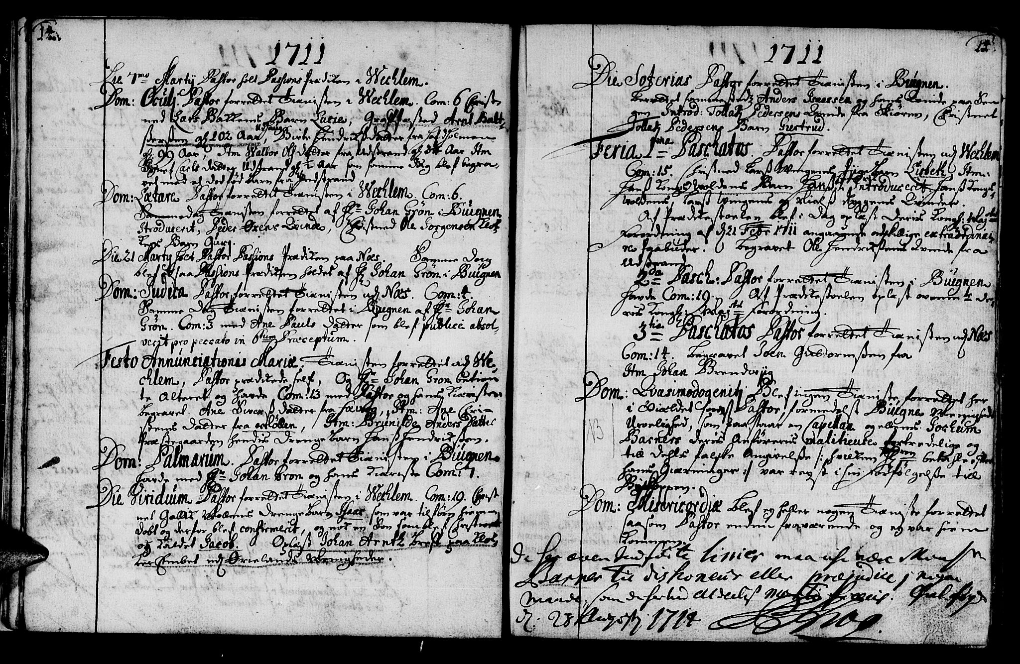 Ministerialprotokoller, klokkerbøker og fødselsregistre - Sør-Trøndelag, SAT/A-1456/659/L0731: Parish register (official) no. 659A01, 1709-1731, p. 14-15