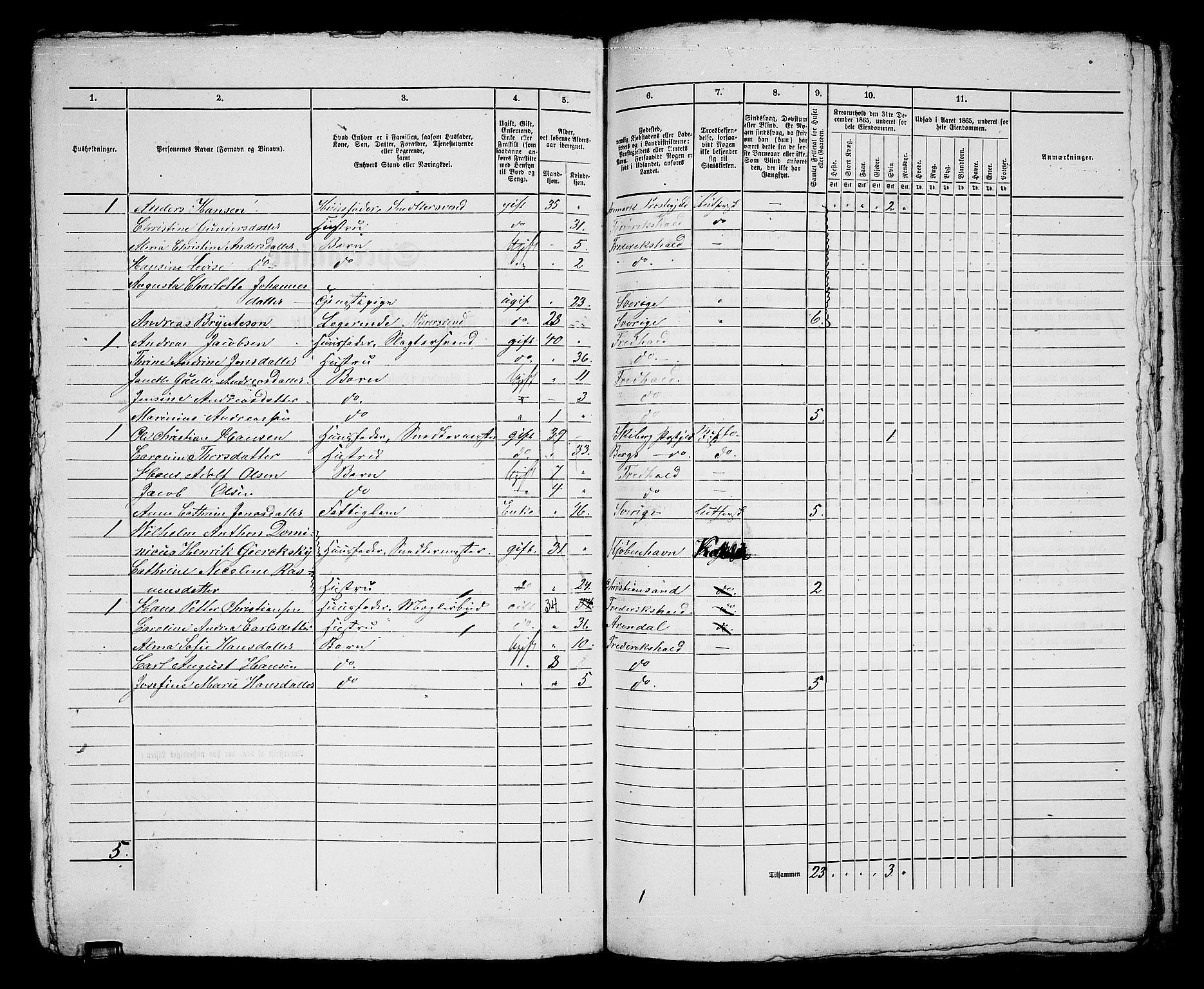 RA, 1865 census for Fredrikshald, 1865, p. 709