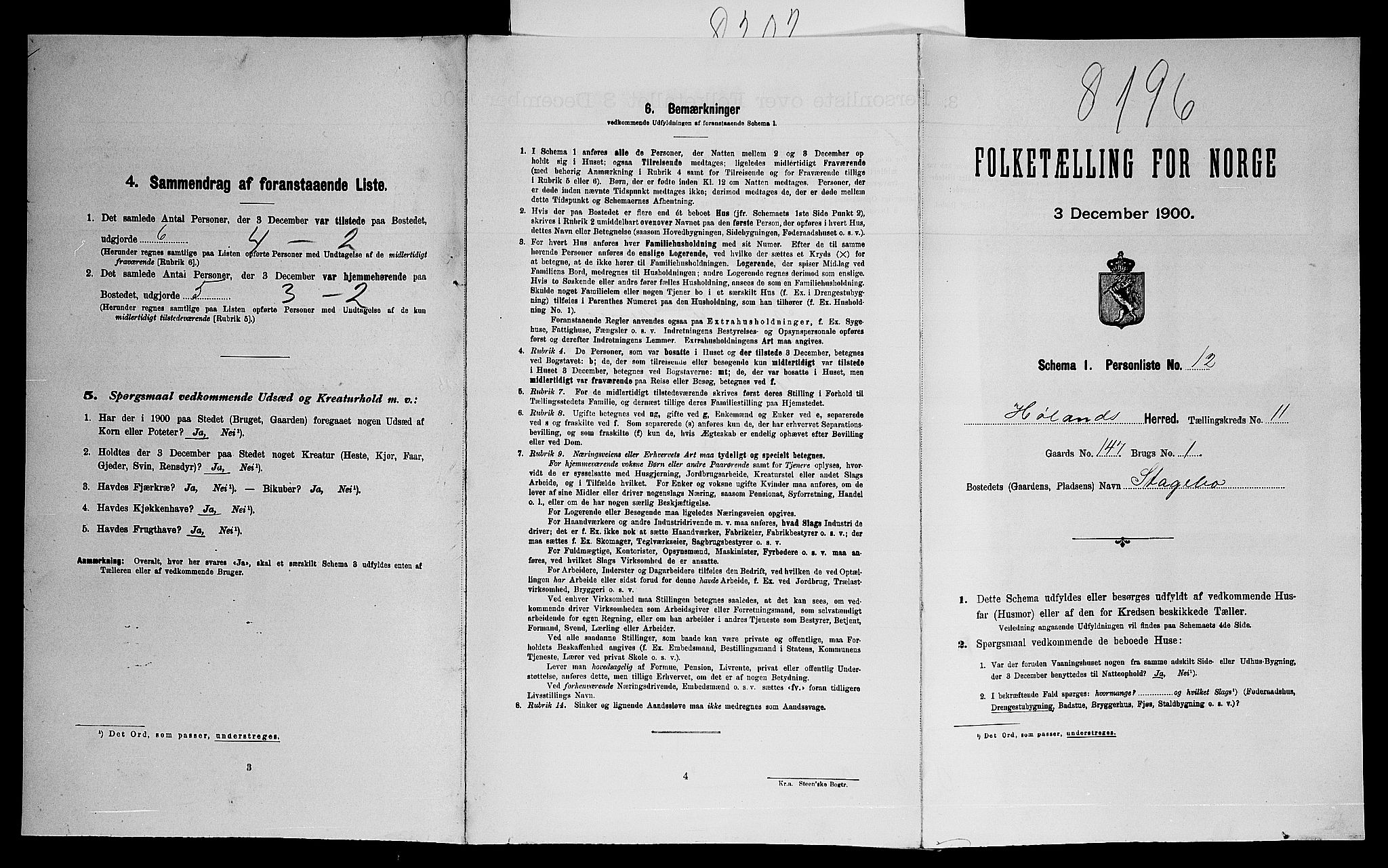 SAO, 1900 census for Høland, 1900