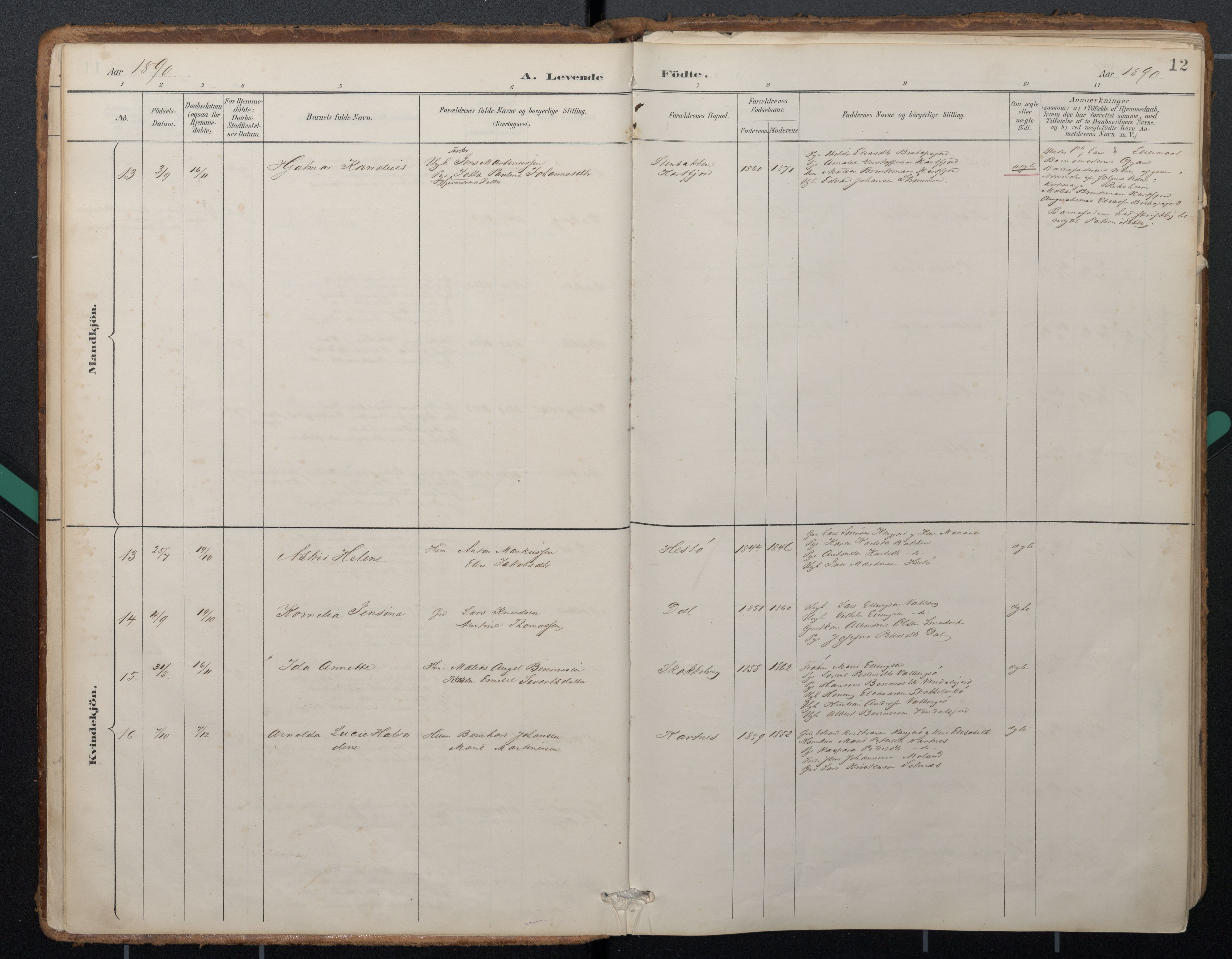 Ministerialprotokoller, klokkerbøker og fødselsregistre - Nordland, AV/SAT-A-1459/884/L1193: Parish register (official) no. 884A01, 1888-1905, p. 12