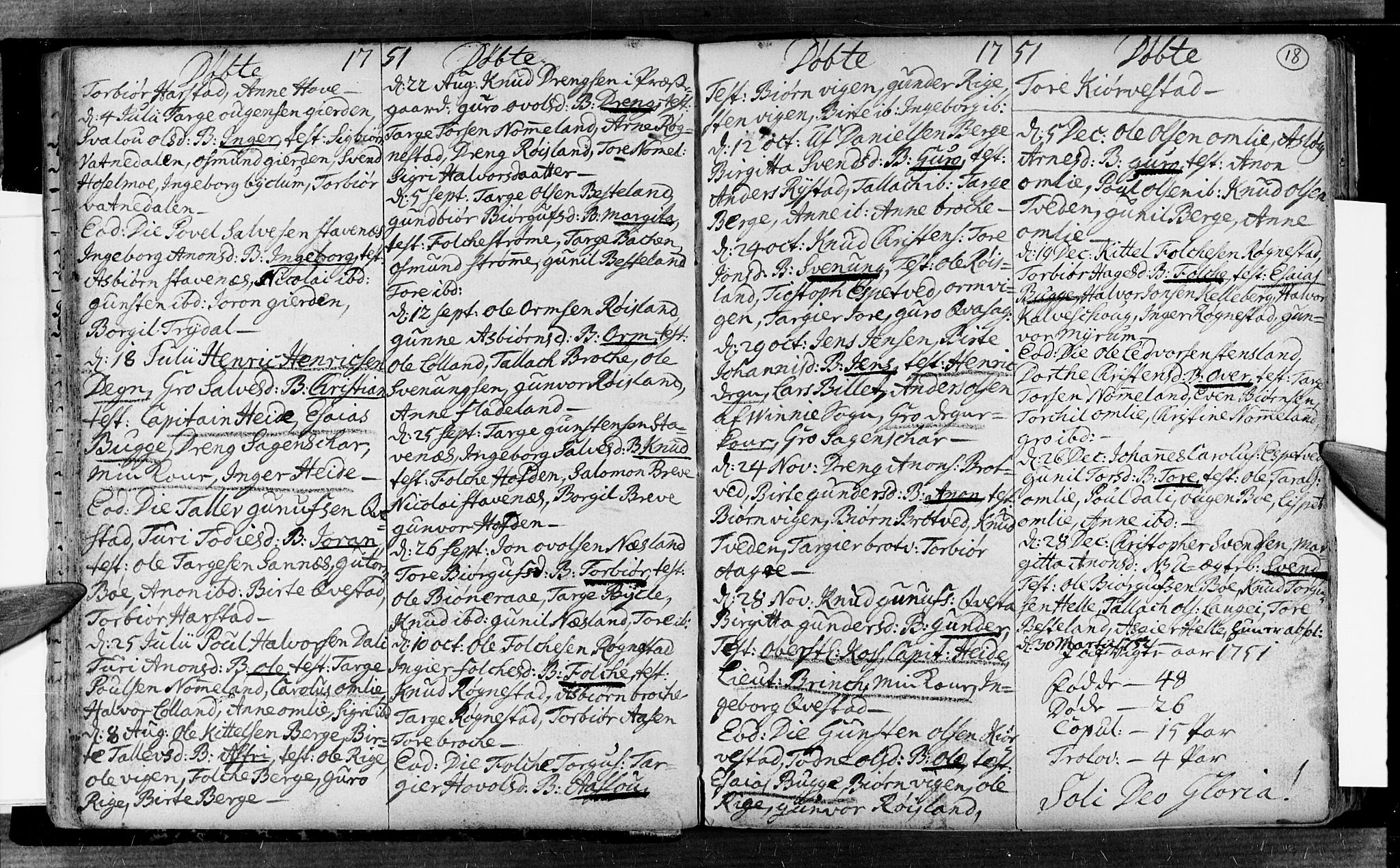 Valle sokneprestkontor, SAK/1111-0044/F/Fa/Fac/L0002: Parish register (official) no. A 2, 1745-1776, p. 18
