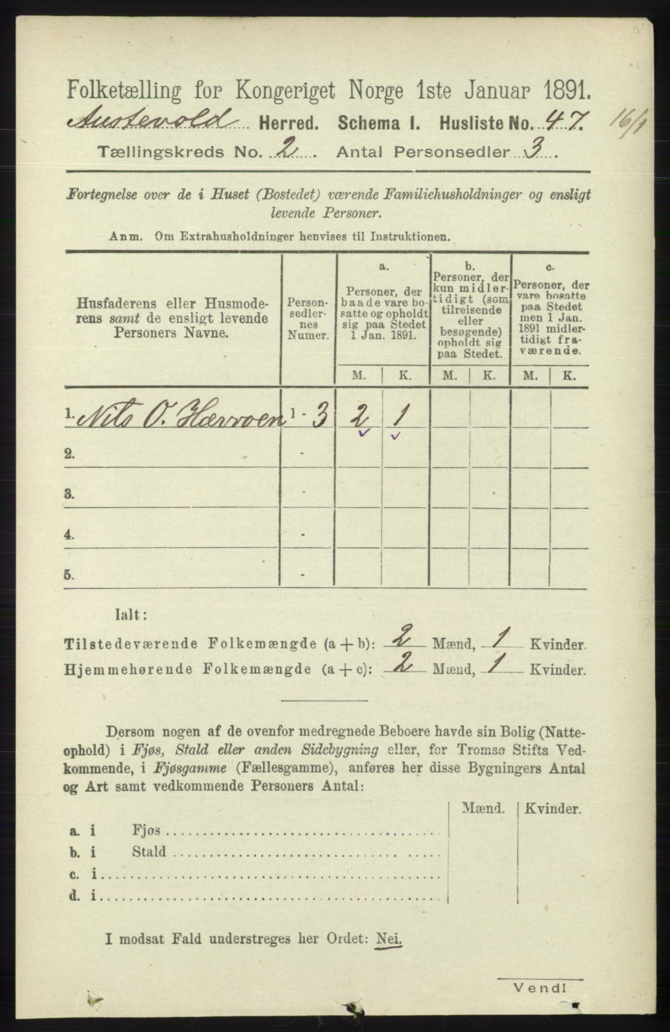 RA, 1891 census for 1244 Austevoll, 1891, p. 612