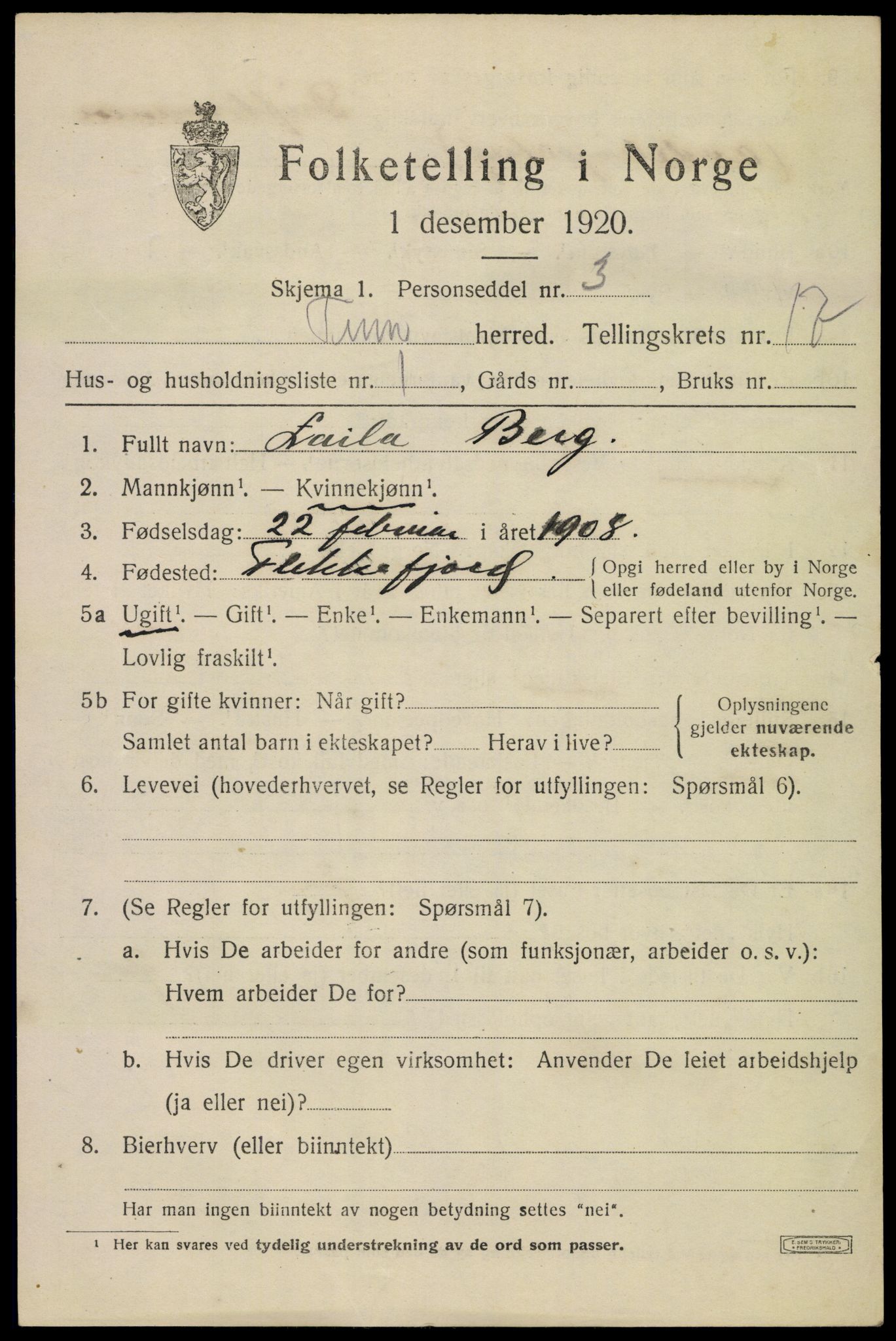 SAKO, 1920 census for Tinn, 1920, p. 18562