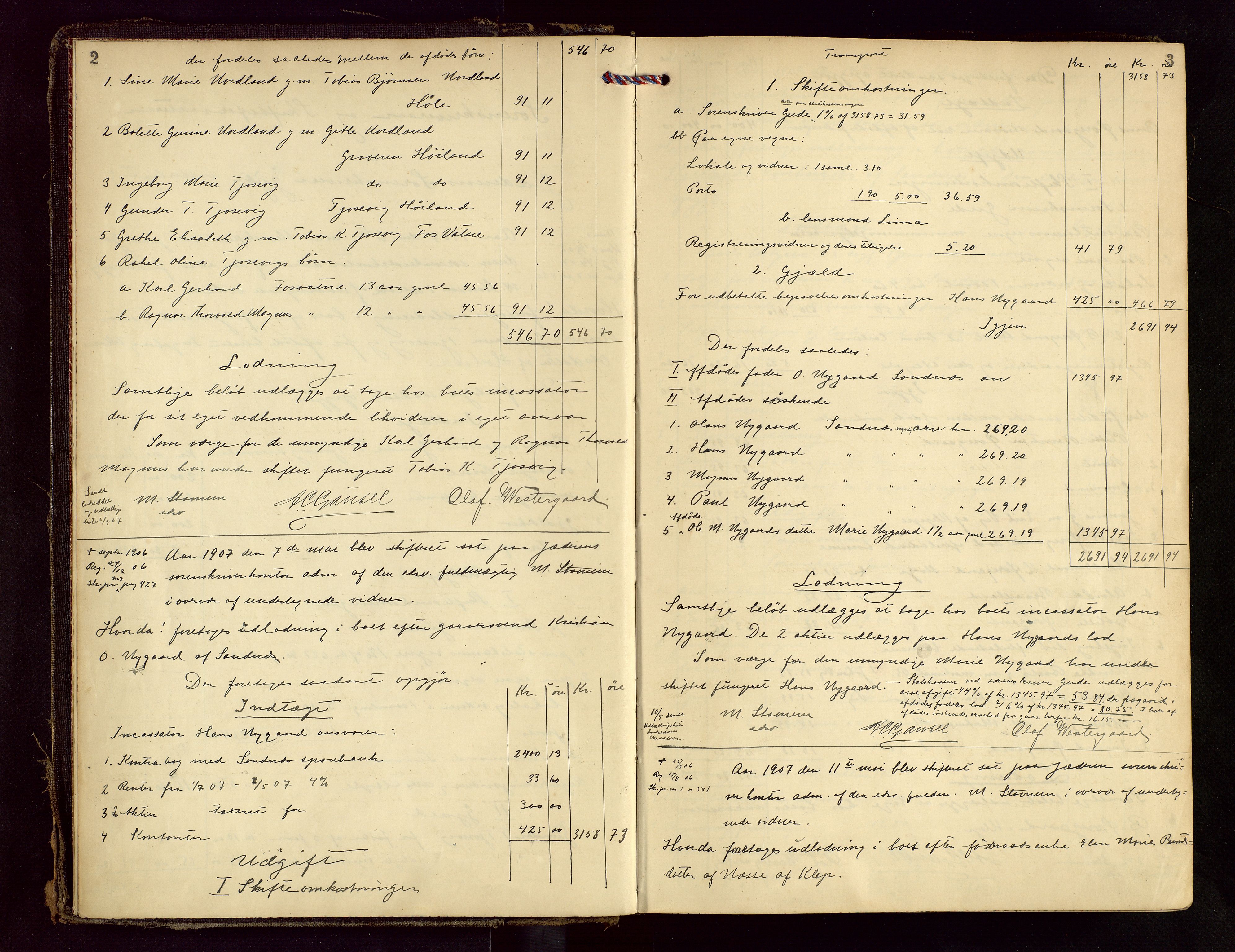 Jæren sorenskriveri, AV/SAST-A-100310/01/5/50/50BB/L0007: SKIFTEUTLODNINGSPROTOKOLL, 1907-1914, p. 2-3