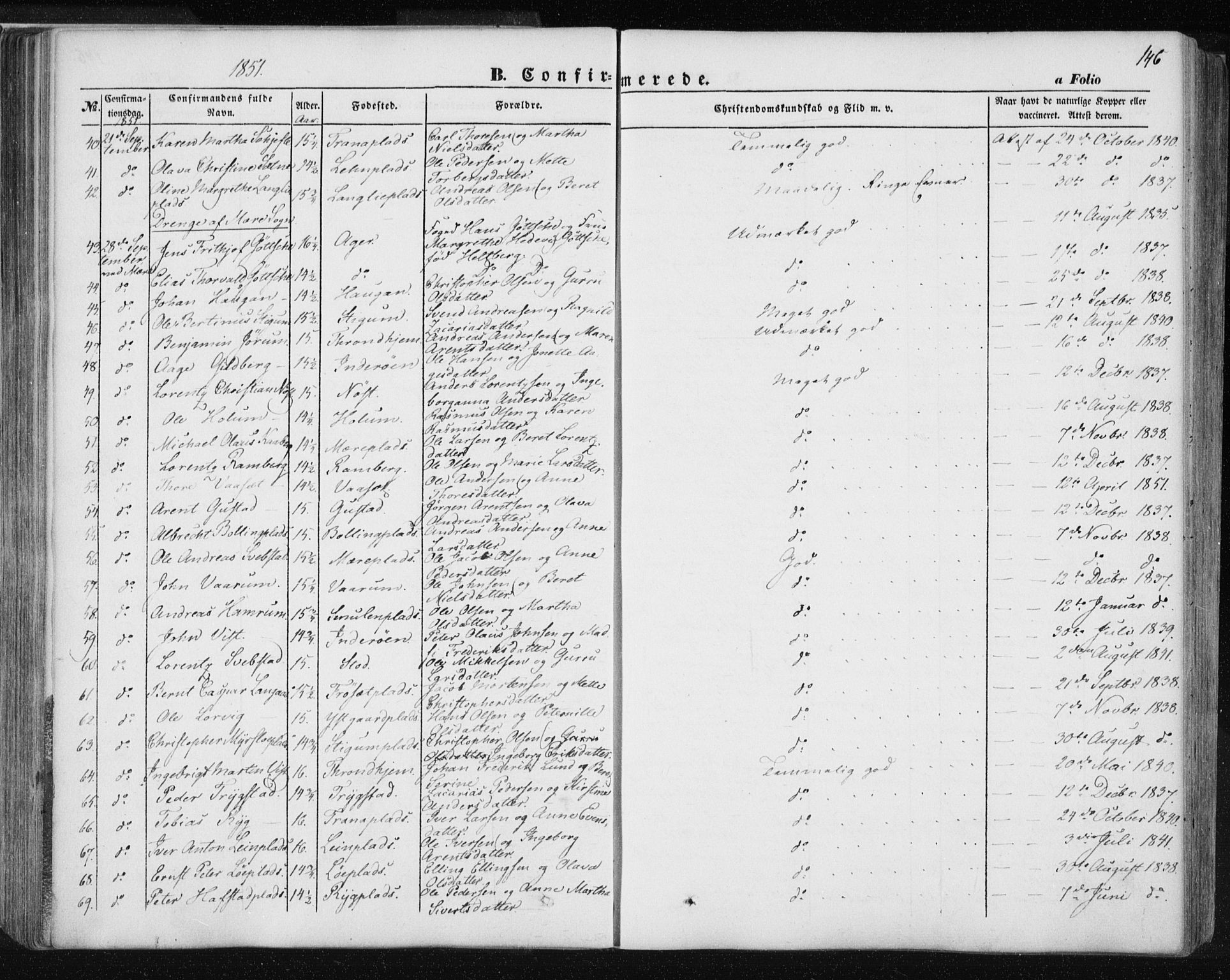 Ministerialprotokoller, klokkerbøker og fødselsregistre - Nord-Trøndelag, AV/SAT-A-1458/735/L0342: Parish register (official) no. 735A07 /1, 1849-1862, p. 146