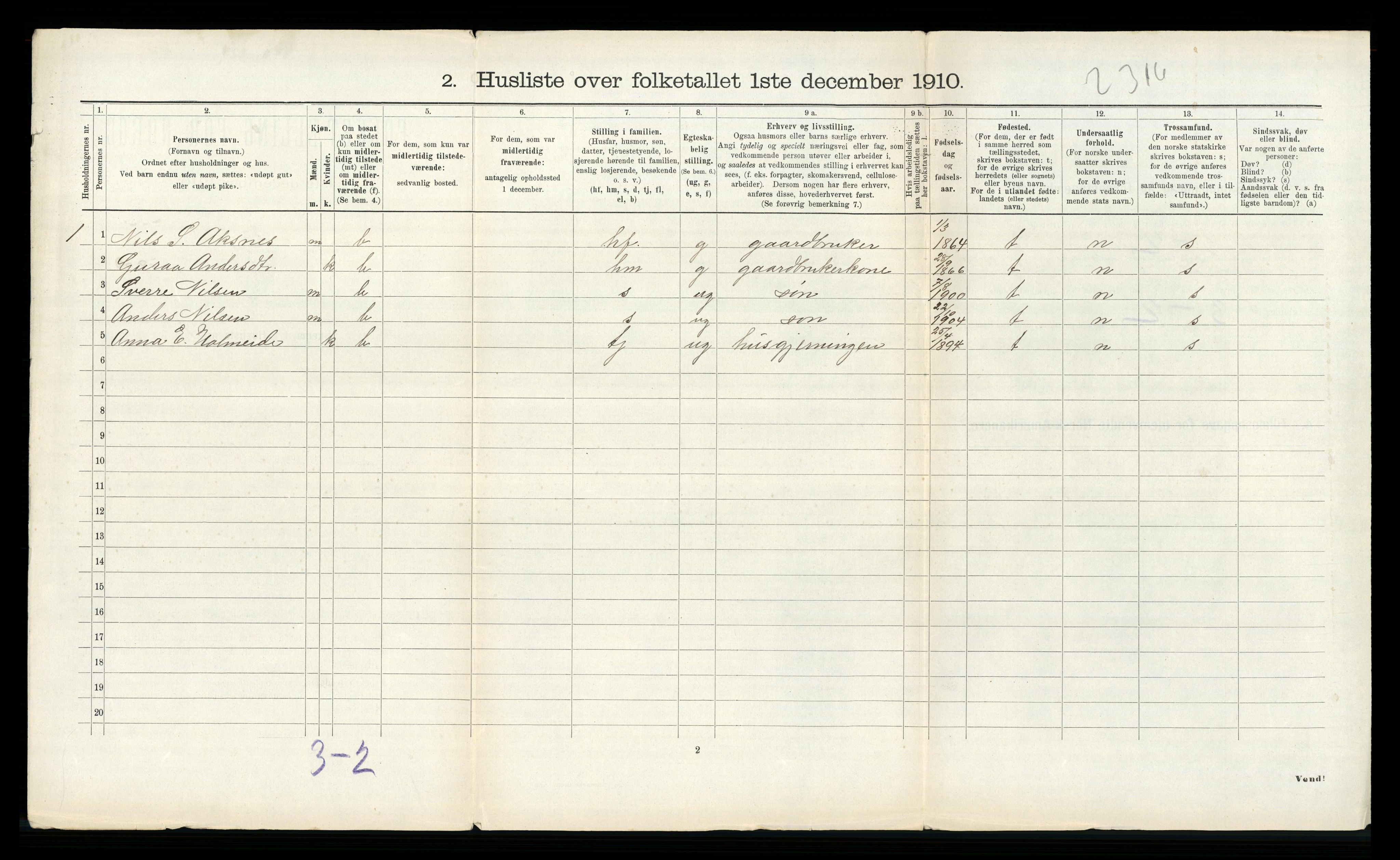 RA, 1910 census for Tingvoll, 1910, p. 600