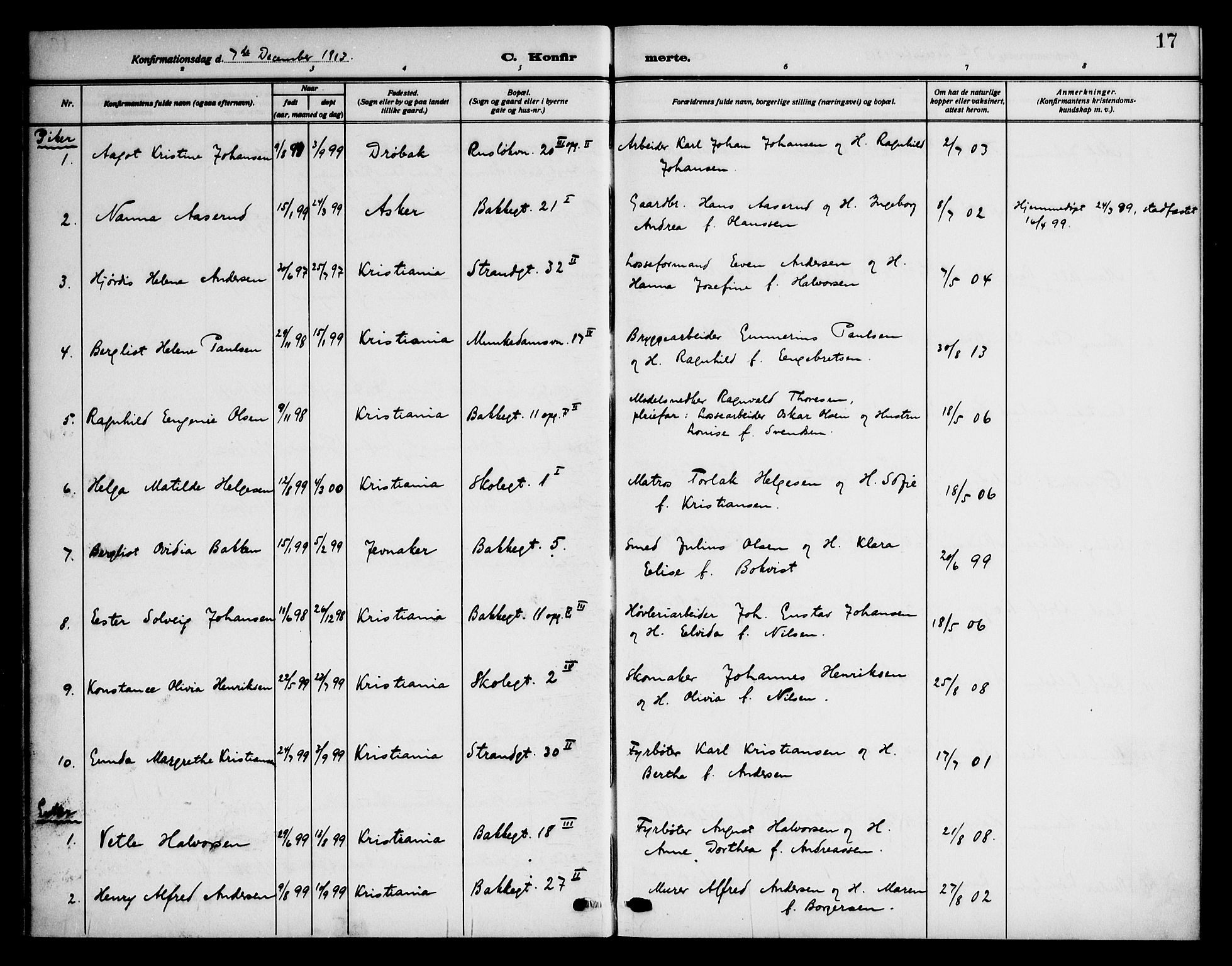Piperviken prestekontor Kirkebøker, AV/SAO-A-10874/F/L0001: Parish register (official) no. 1, 1911-1958, p. 17