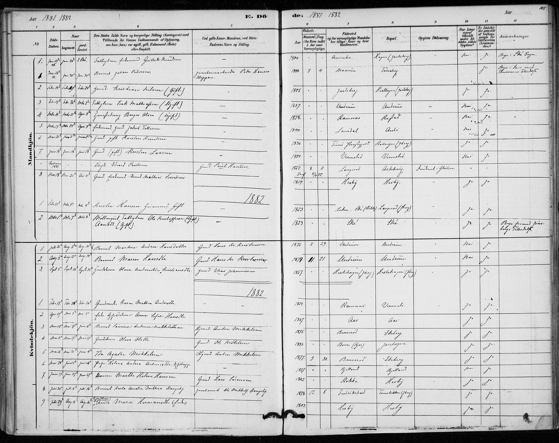 Sem kirkebøker, SAKO/A-5/F/Fa/L0010: Parish register (official) no. I 10, 1878-1887, p. 105