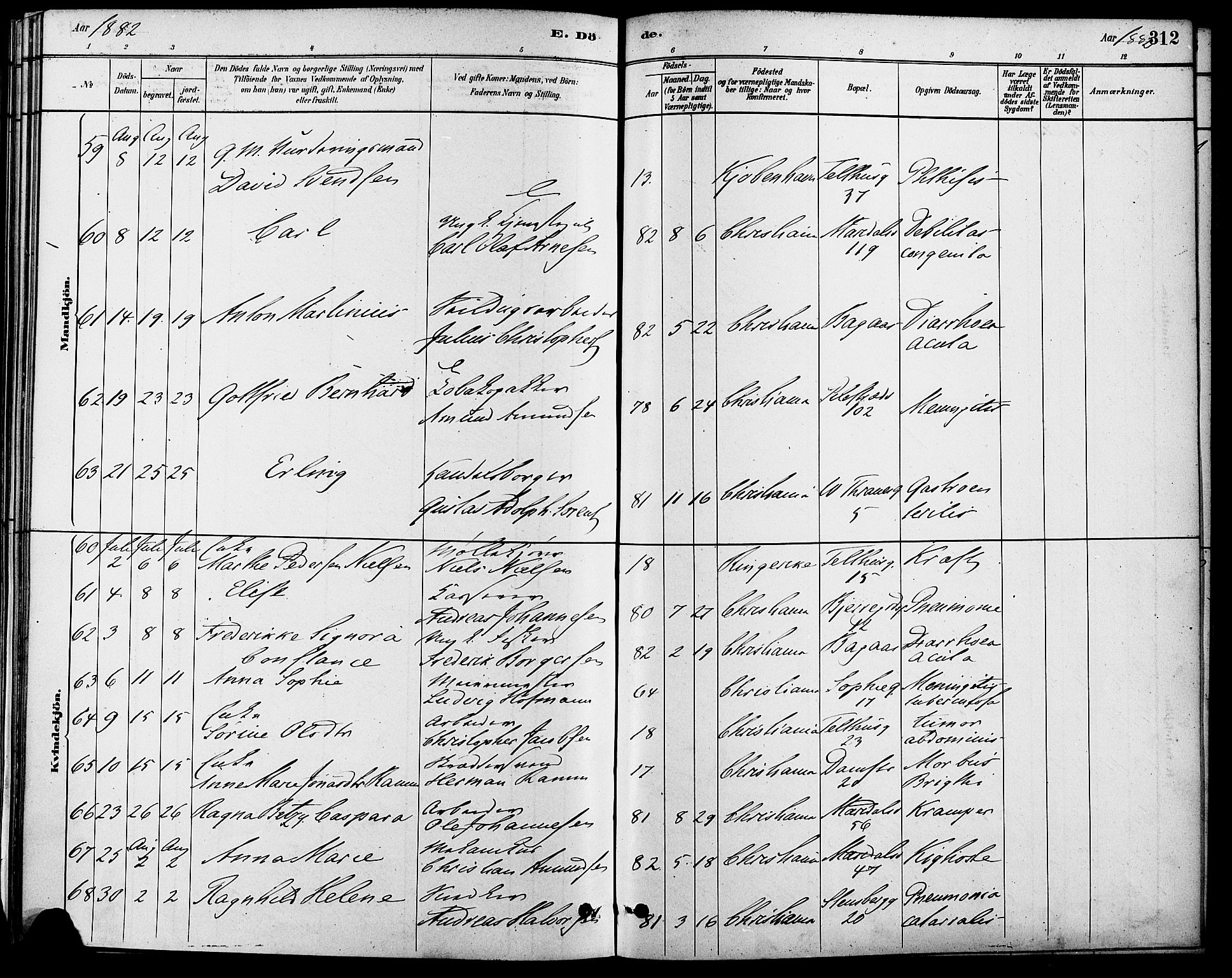 Gamle Aker prestekontor Kirkebøker, AV/SAO-A-10617a/F/L0006: Parish register (official) no. 6, 1880-1887, p. 312