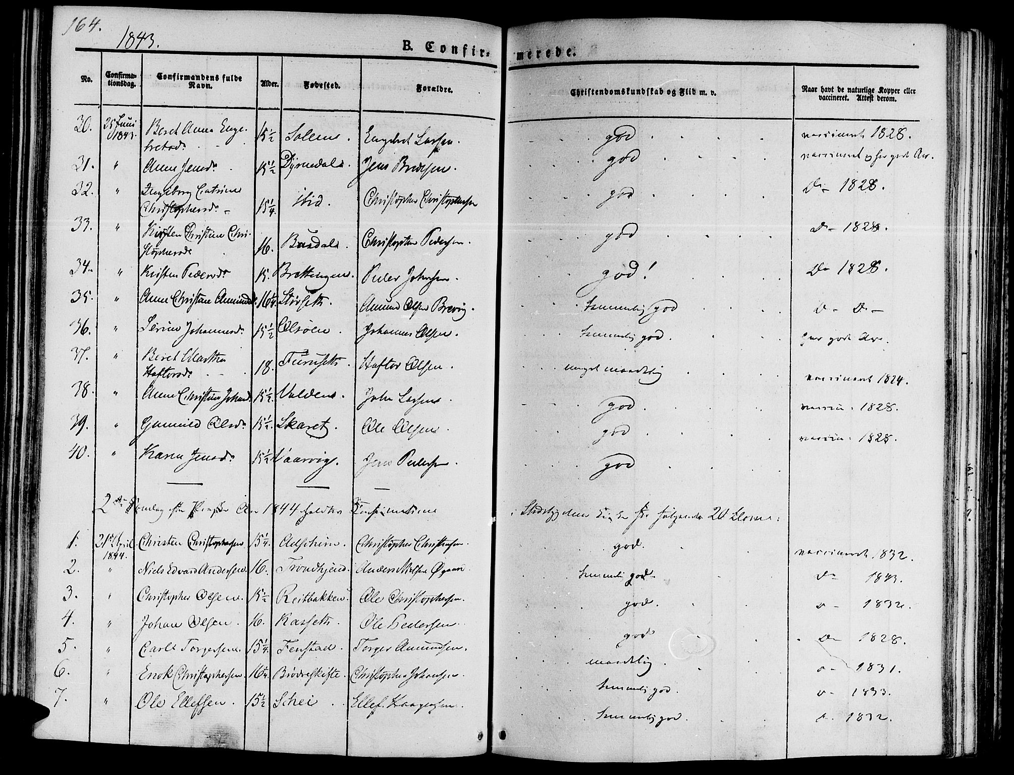 Ministerialprotokoller, klokkerbøker og fødselsregistre - Sør-Trøndelag, SAT/A-1456/646/L0610: Parish register (official) no. 646A08, 1837-1847, p. 164