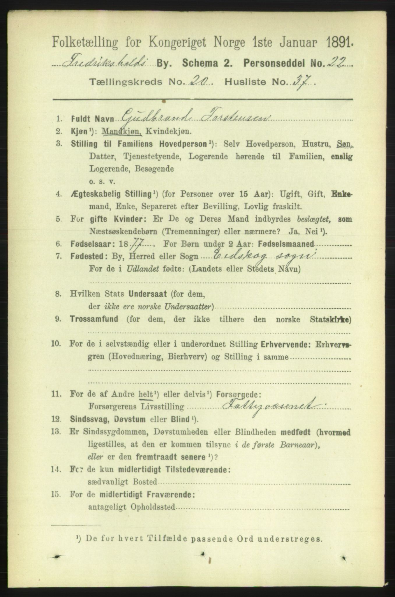 RA, 1891 census for 0101 Fredrikshald, 1891, p. 12879