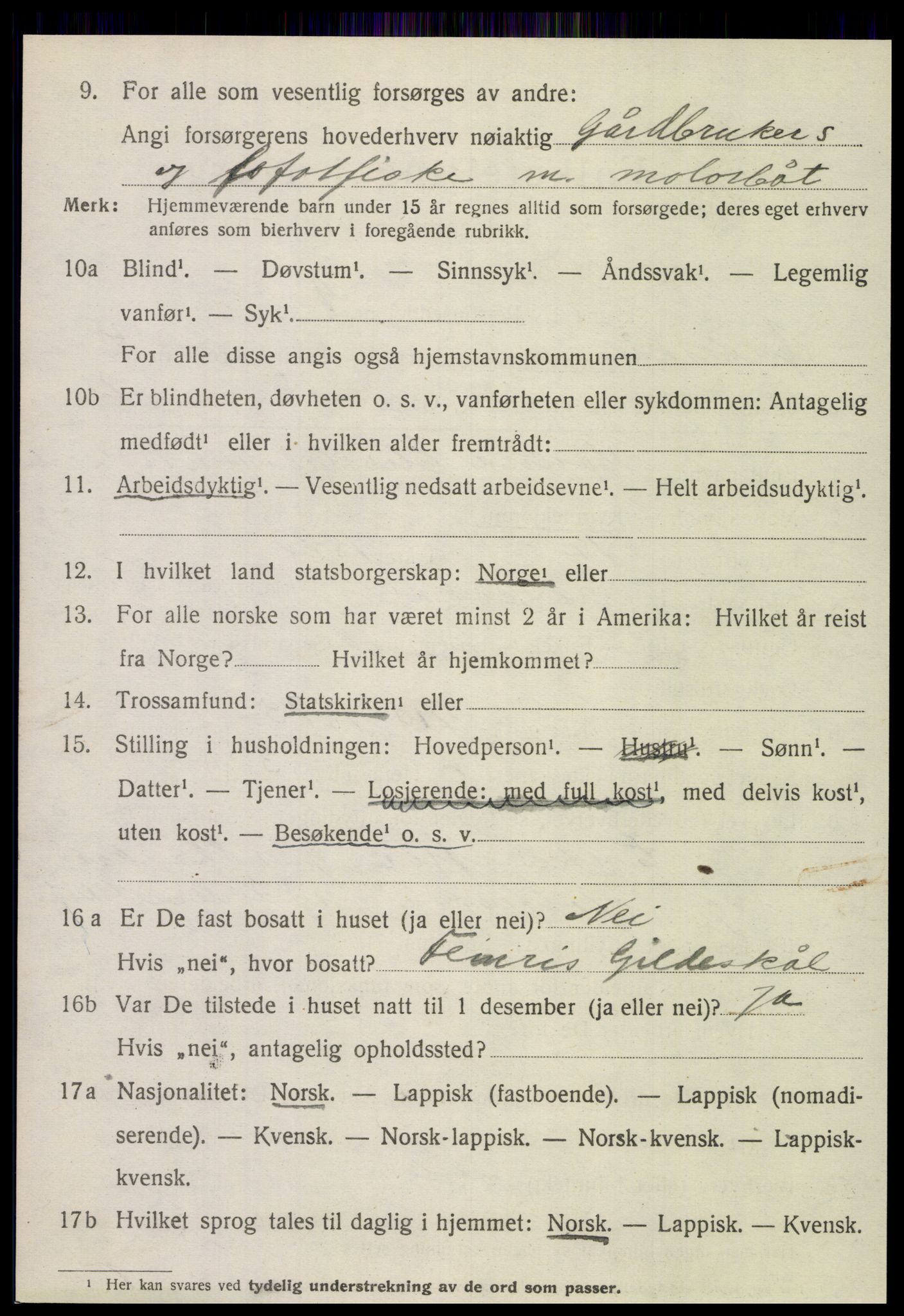 SAT, 1920 census for Gildeskål, 1920, p. 3927