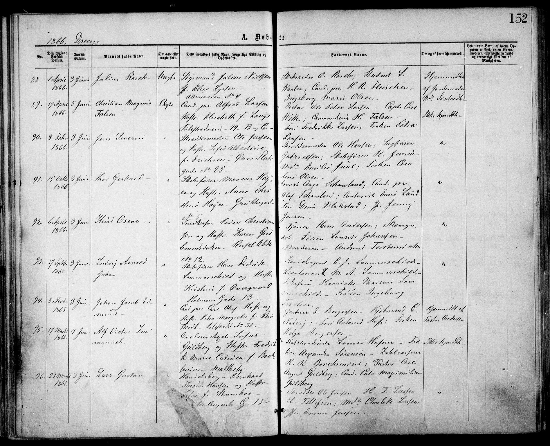 Trefoldighet prestekontor Kirkebøker, AV/SAO-A-10882/F/Fa/L0002: Parish register (official) no. I 2, 1863-1870, p. 152