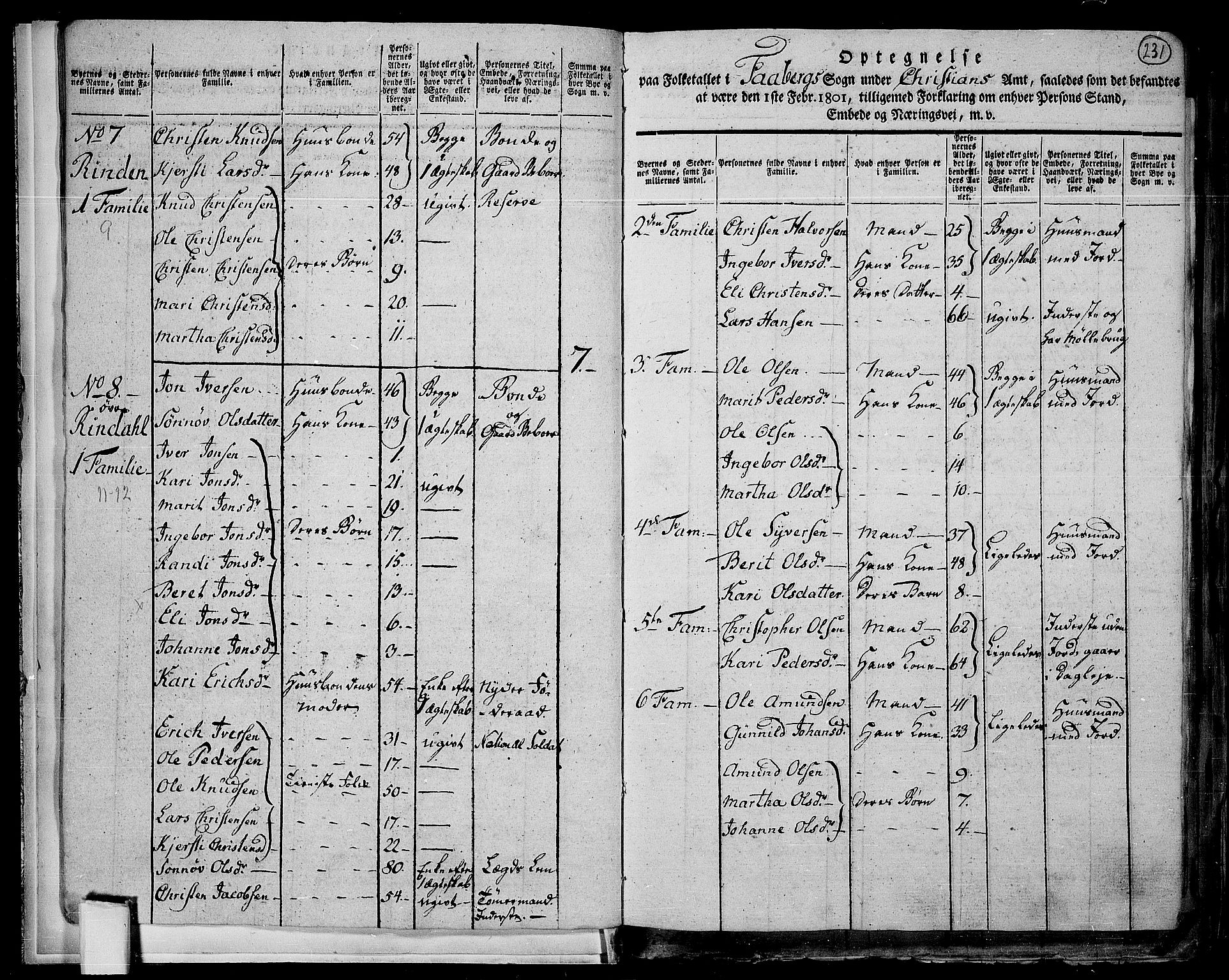 RA, 1801 census for 0524P Fåberg, 1801, p. 230b-231a