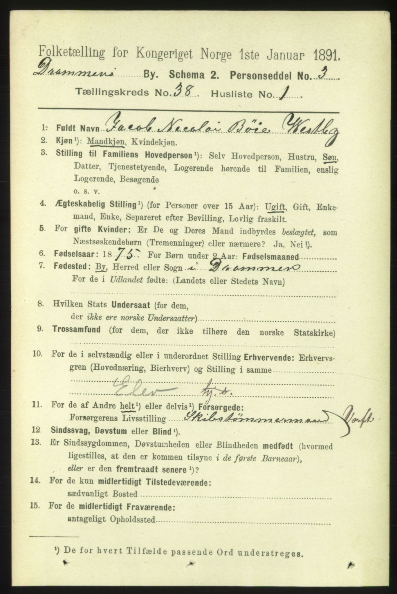 RA, 1891 census for 0602 Drammen, 1891, p. 22938