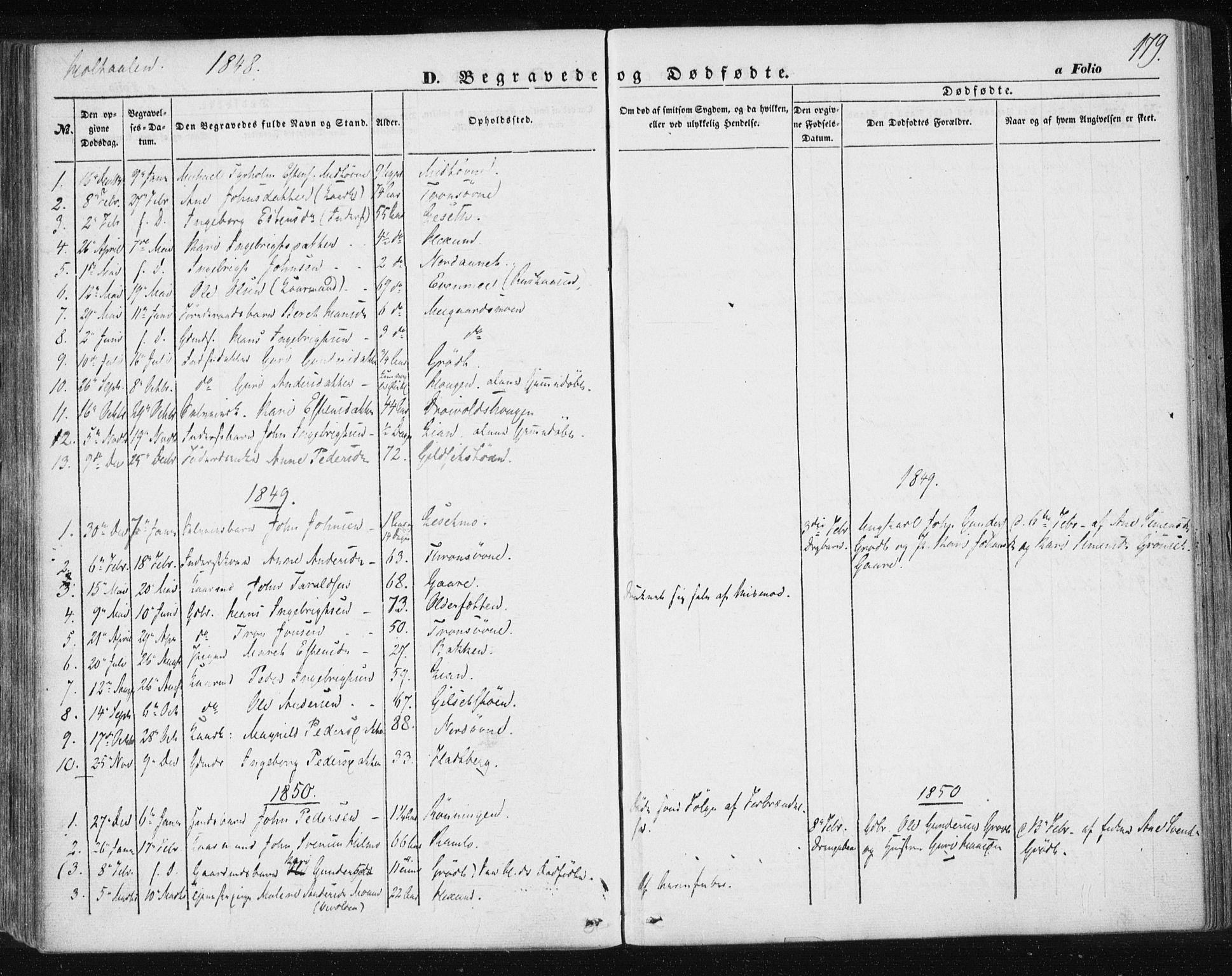 Ministerialprotokoller, klokkerbøker og fødselsregistre - Sør-Trøndelag, SAT/A-1456/685/L0963: Parish register (official) no. 685A06 /1, 1846-1859, p. 179
