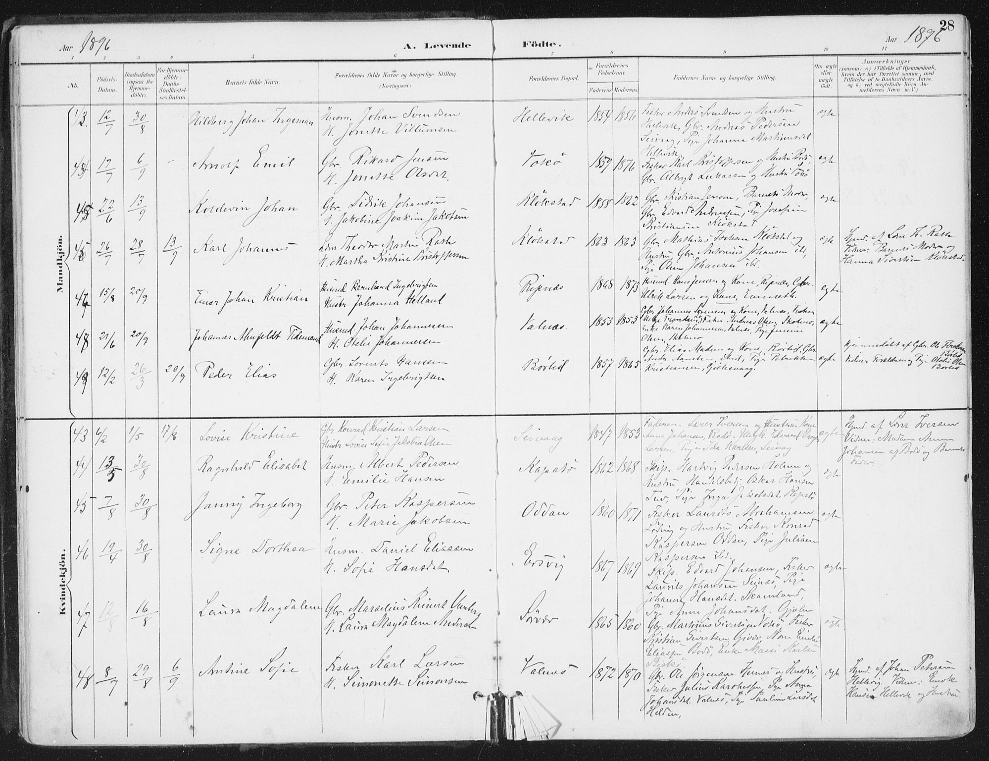 Ministerialprotokoller, klokkerbøker og fødselsregistre - Nordland, AV/SAT-A-1459/802/L0055: Parish register (official) no. 802A02, 1894-1915, p. 28